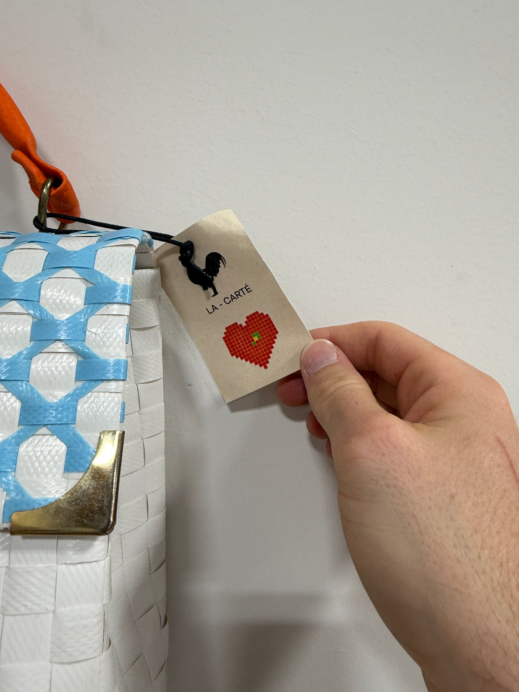 La Carte Blue white chekered bag