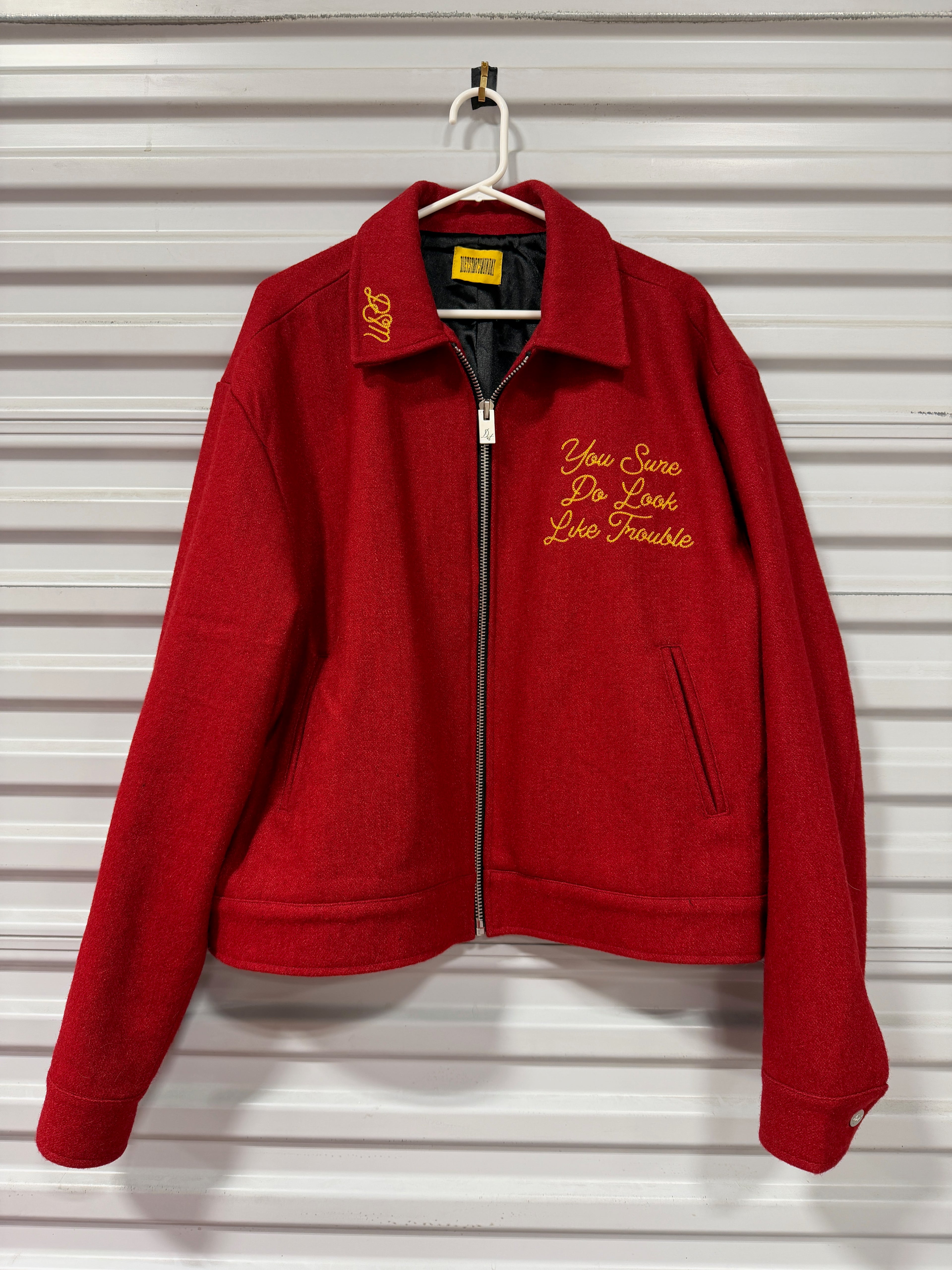 Diet Starts Monday Trouble Embroidered Wool Blend Jacket Sz L