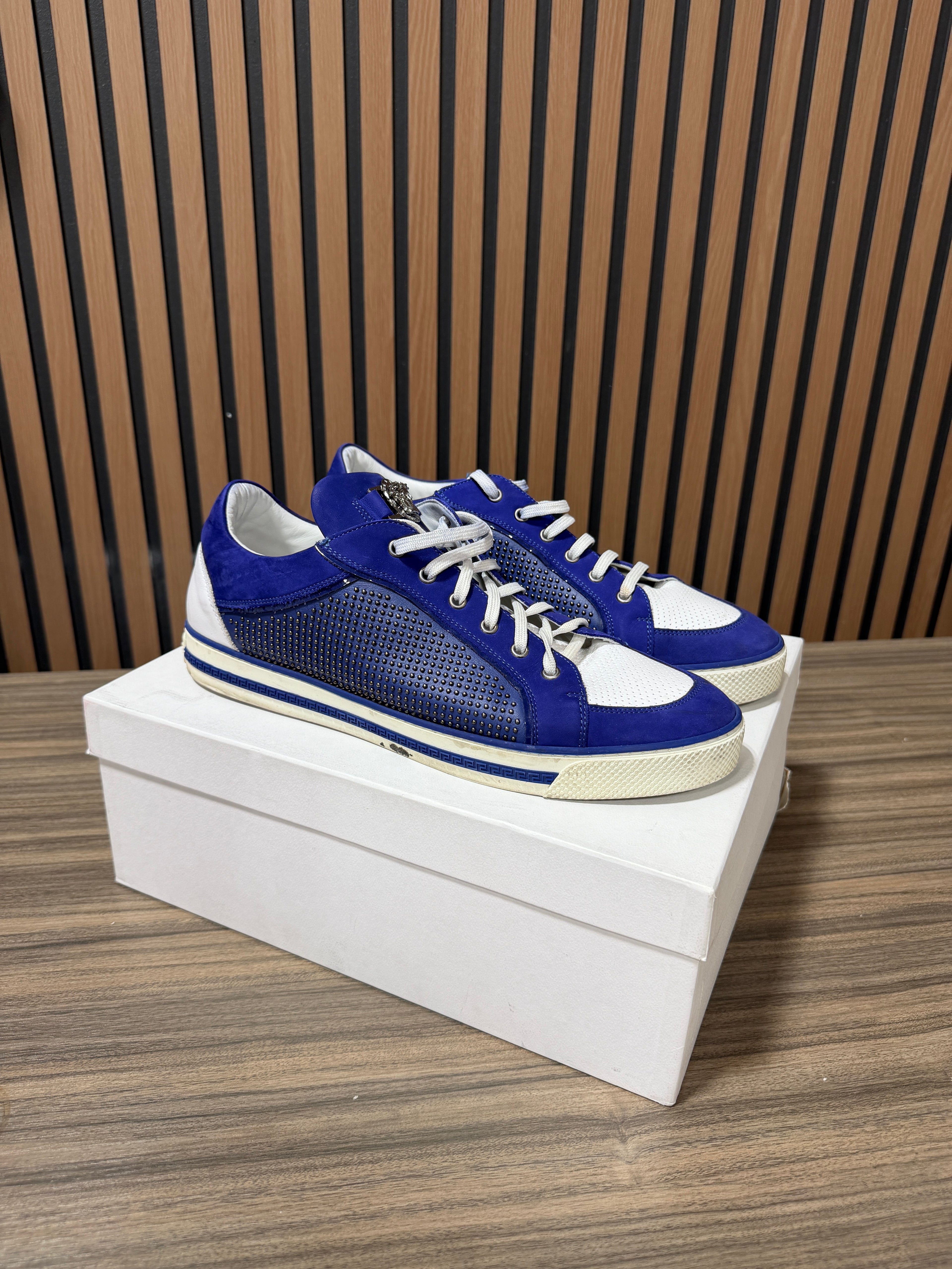 Versace Blue Suede Studded Medusa Low Top Sneakers Size 45