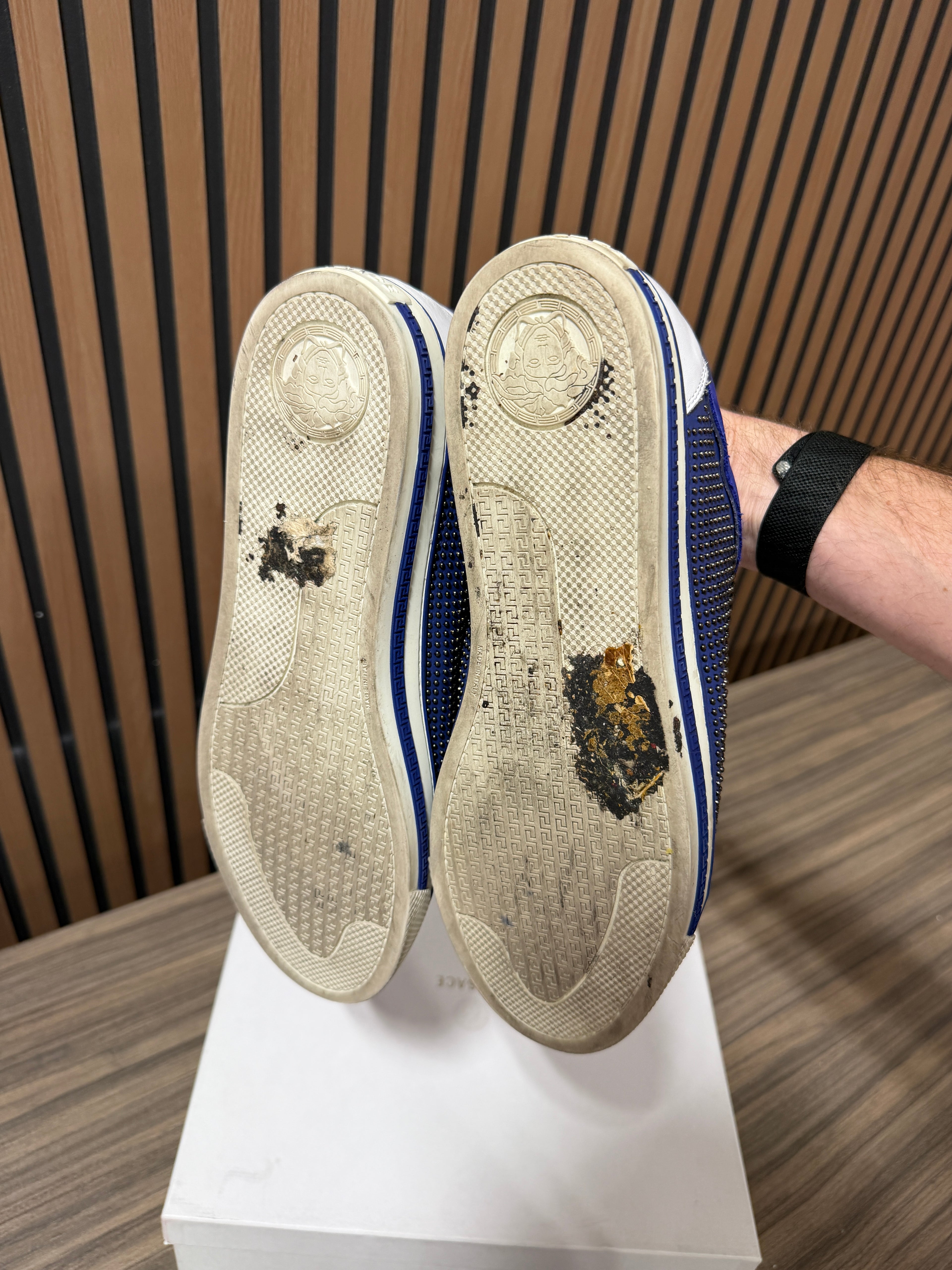 Versace Blue Suede Studded Medusa Low Top Sneakers Size 45