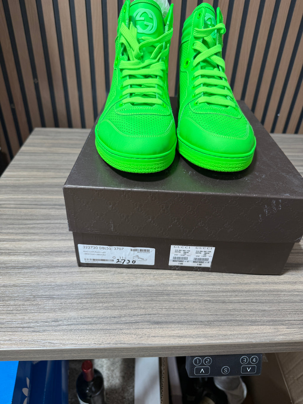 Gucci Neon Green Perforated Leather Coda High Top Sneakers Size 45