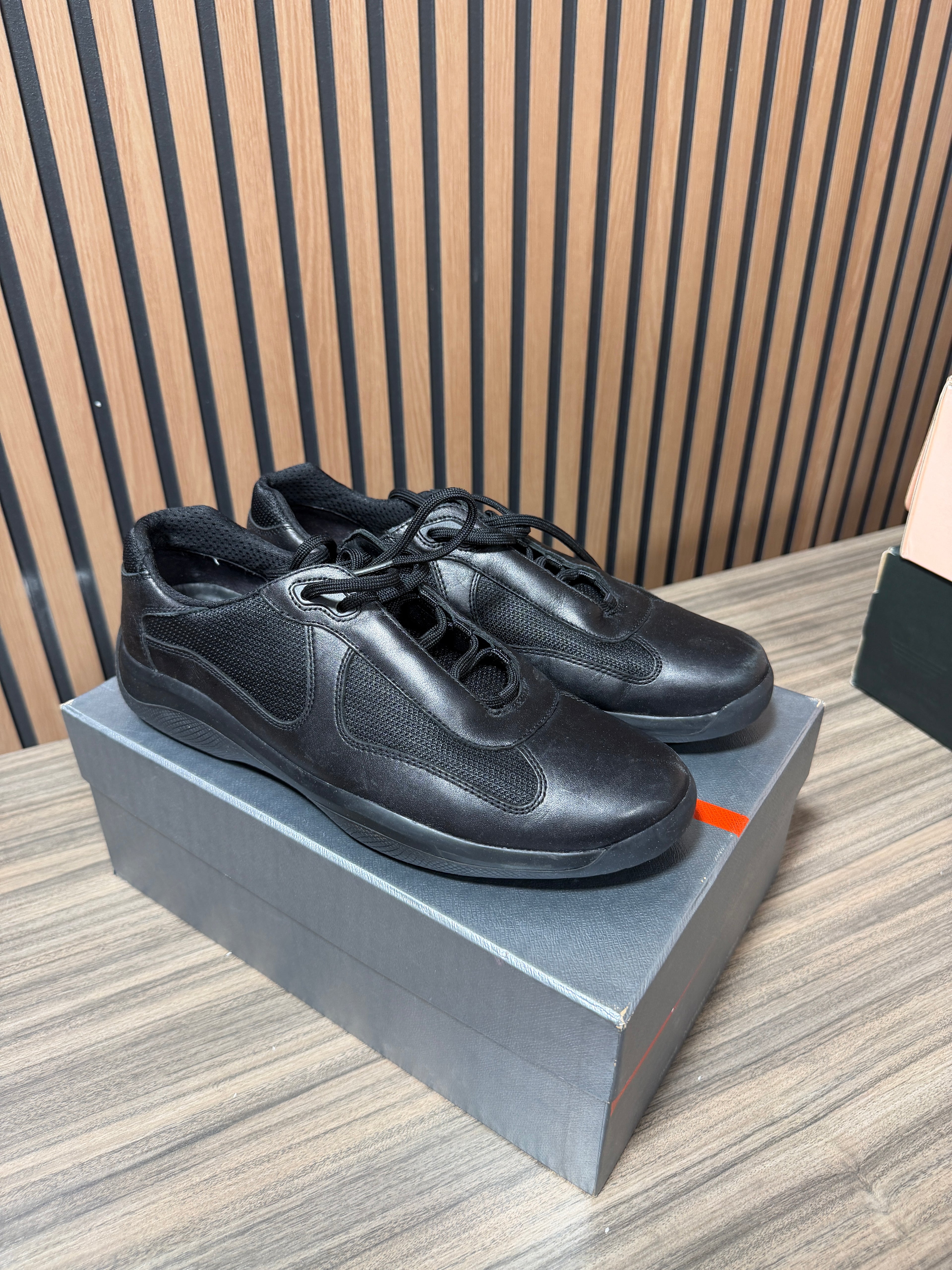 PRADA Shoes Men's America's Cup Black Leather Trainers Prada Sneakers Size 12