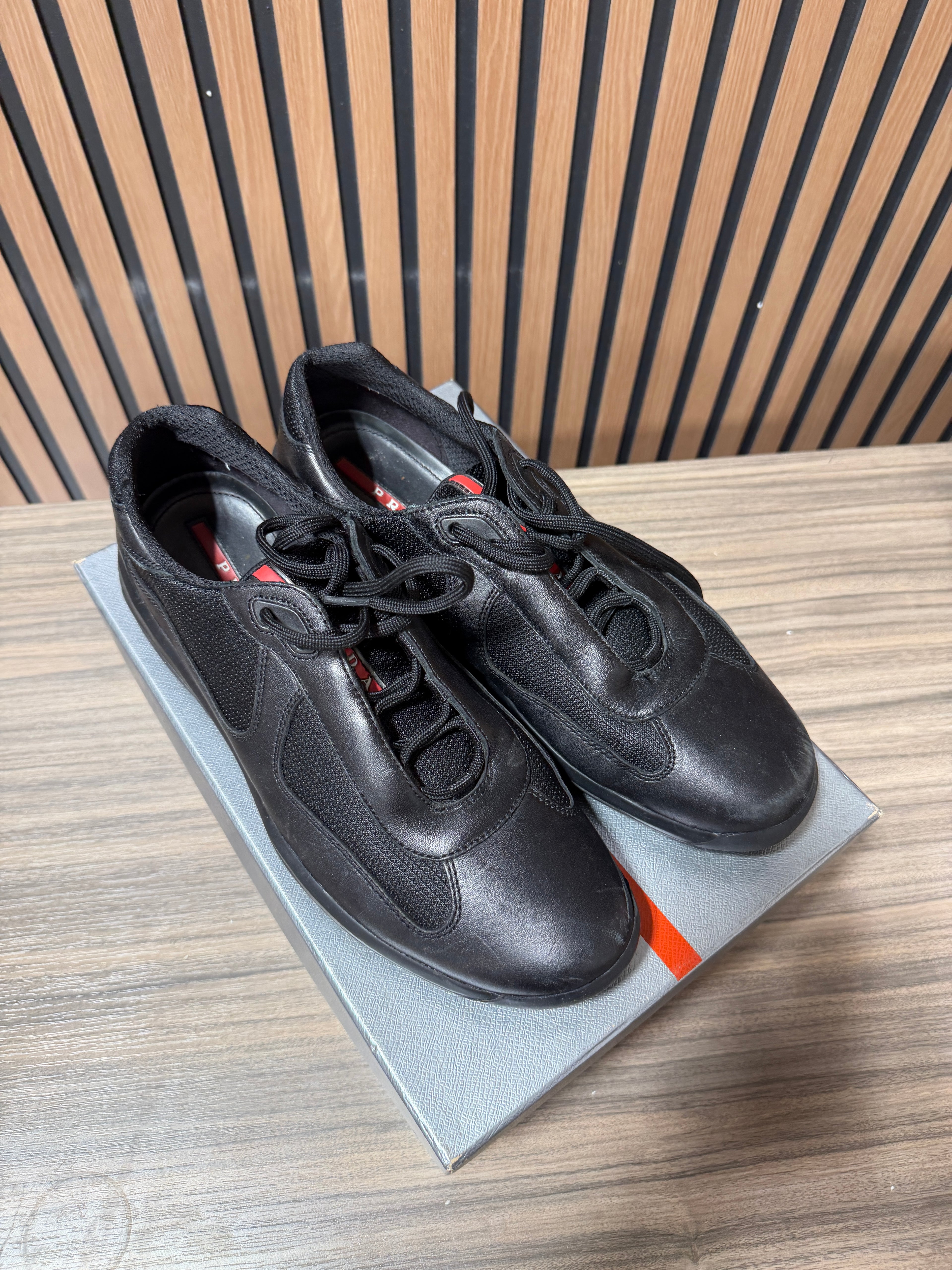 PRADA Shoes Men's America's Cup Black Leather Trainers Prada Sneakers Size 12