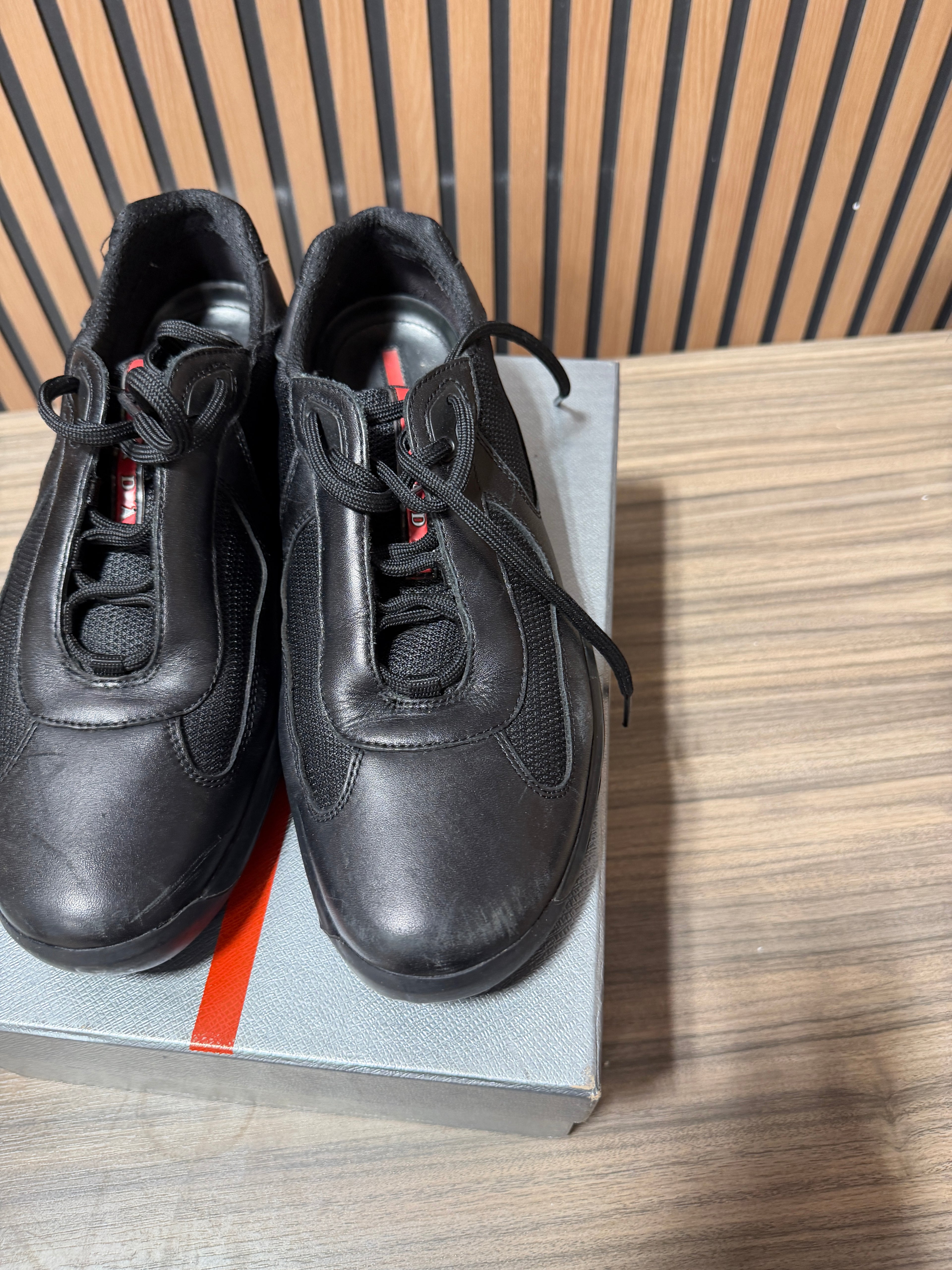 PRADA Shoes Men's America's Cup Black Leather Trainers Prada Sneakers Size 12