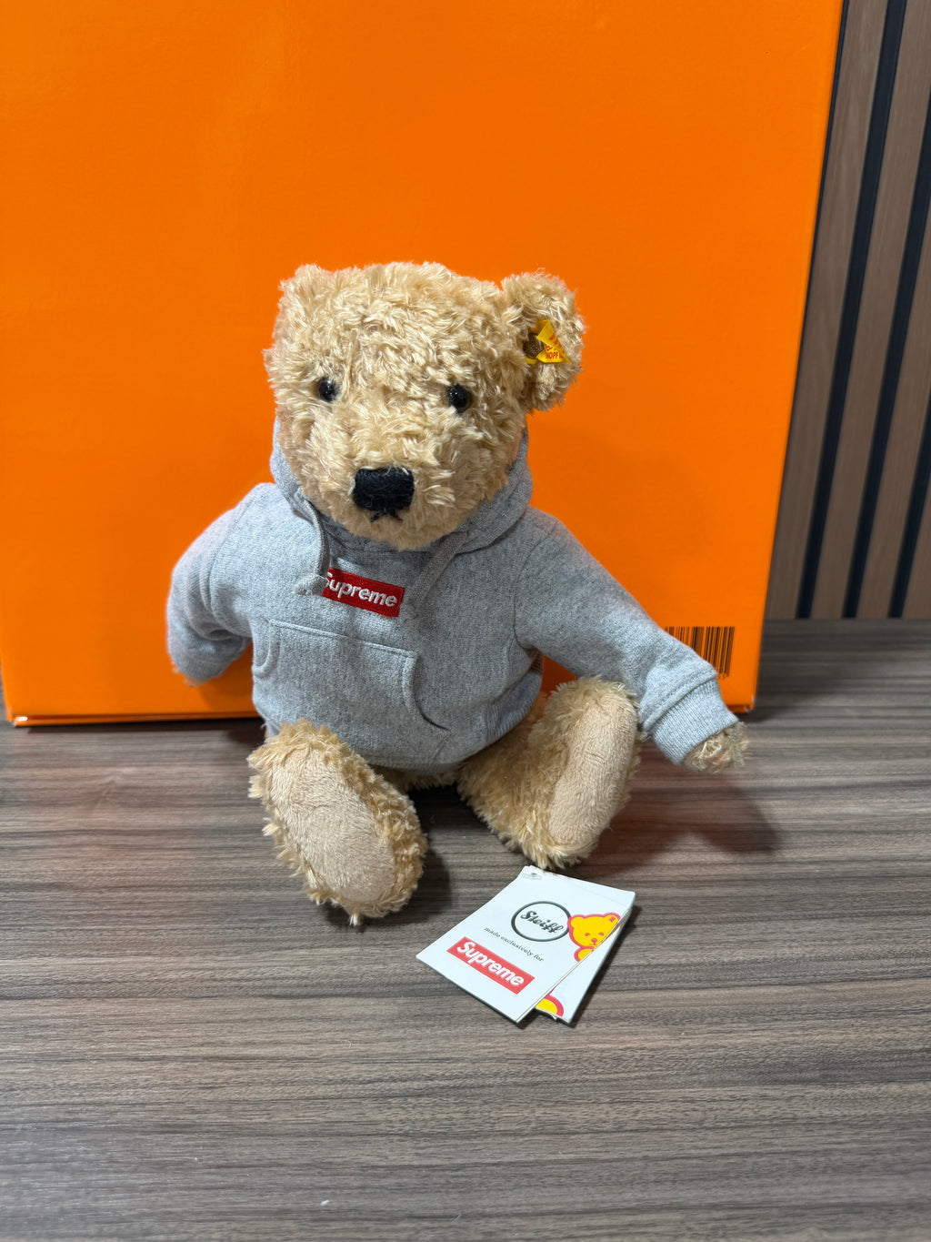 Supreme Steiff Bear Heather Grey Hoodie Box Logo Red FW18