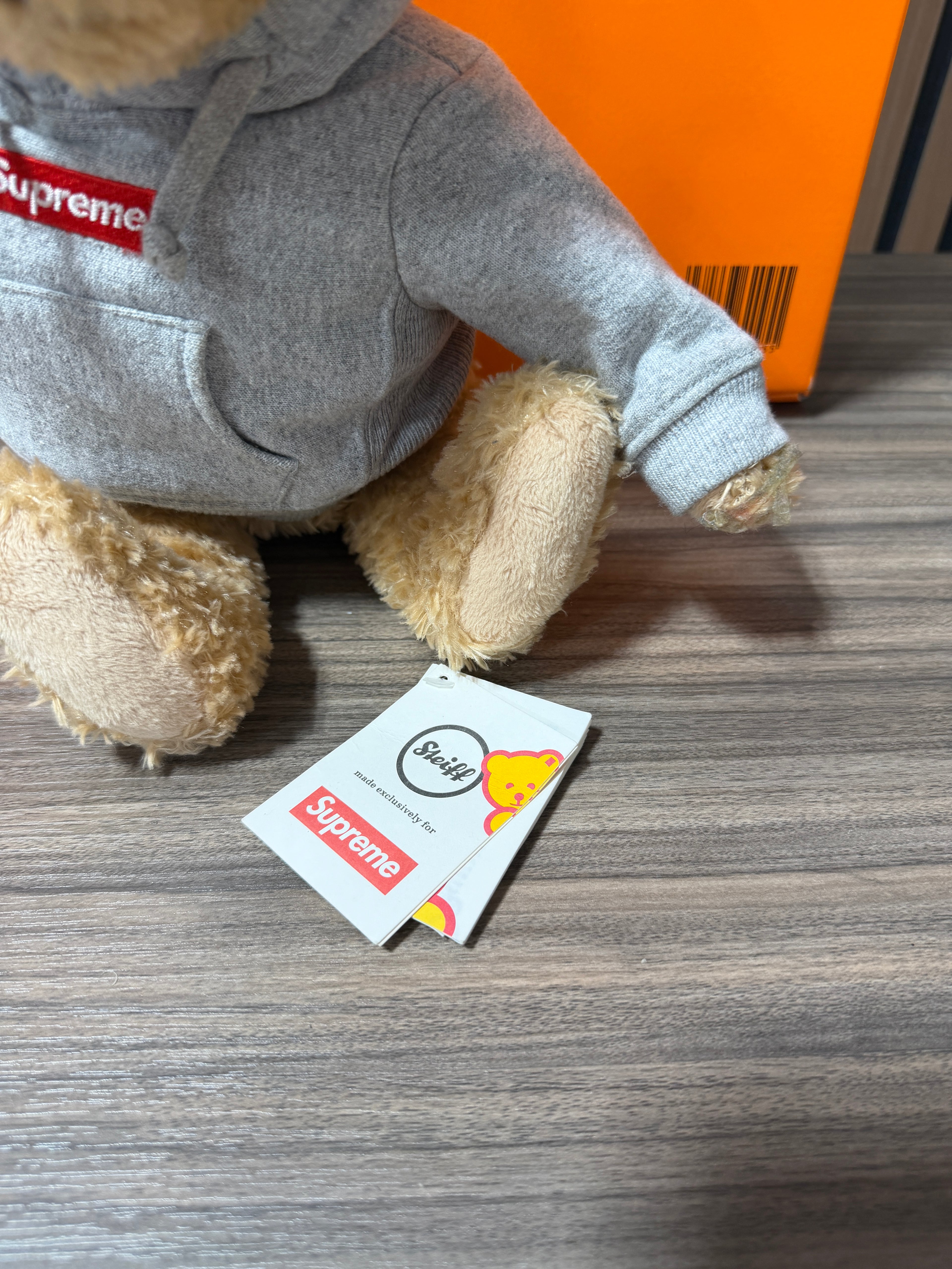 Supreme Steiff Bear Heather Grey Hoodie Box Logo Red FW18