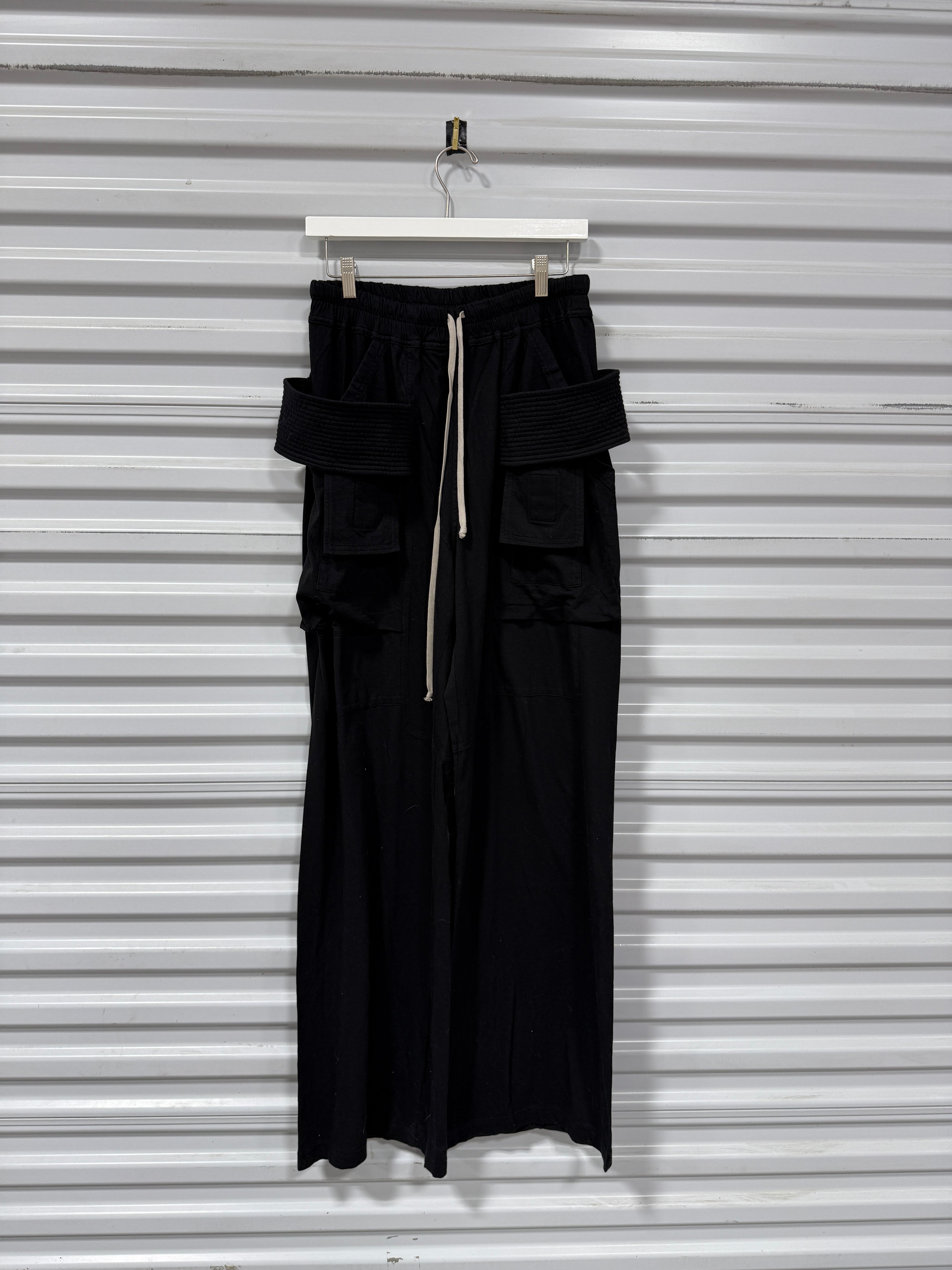RICK OWENS DRKSHDW Black Porterville Creatch Wide Drawstring Cargo Pants Sz 32