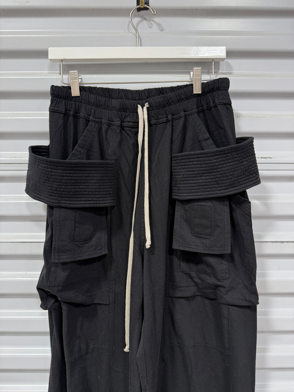 RICK OWENS DRKSHDW Black Porterville Creatch Wide Drawstring Cargo Pants Sz 32