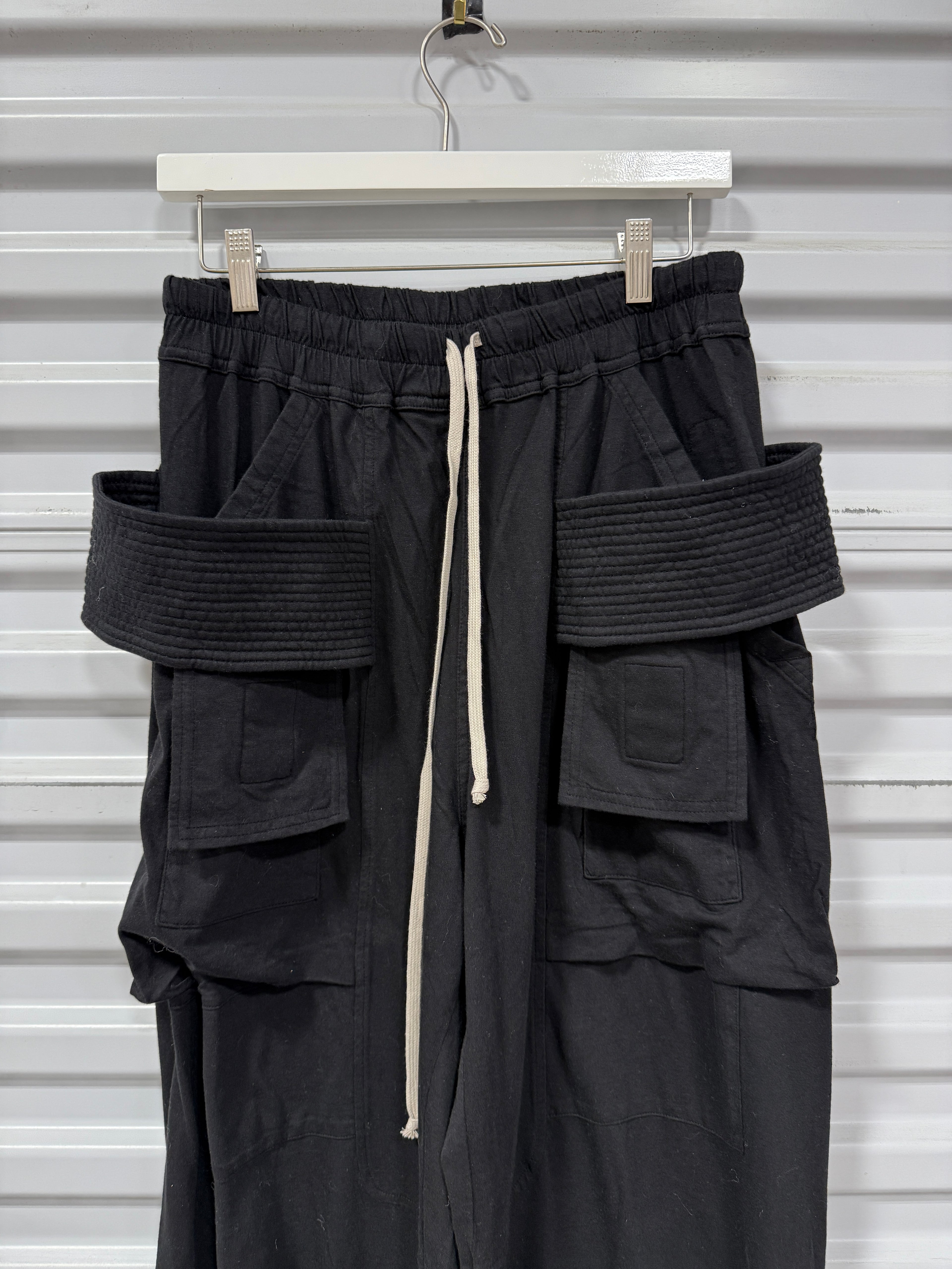 RICK OWENS DRKSHDW Black Porterville Creatch Wide Drawstring Cargo Pants Sz 32
