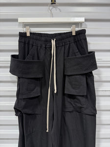 RICK OWENS DRKSHDW Black Porterville Creatch Wide Drawstring Cargo Pants Sz 32