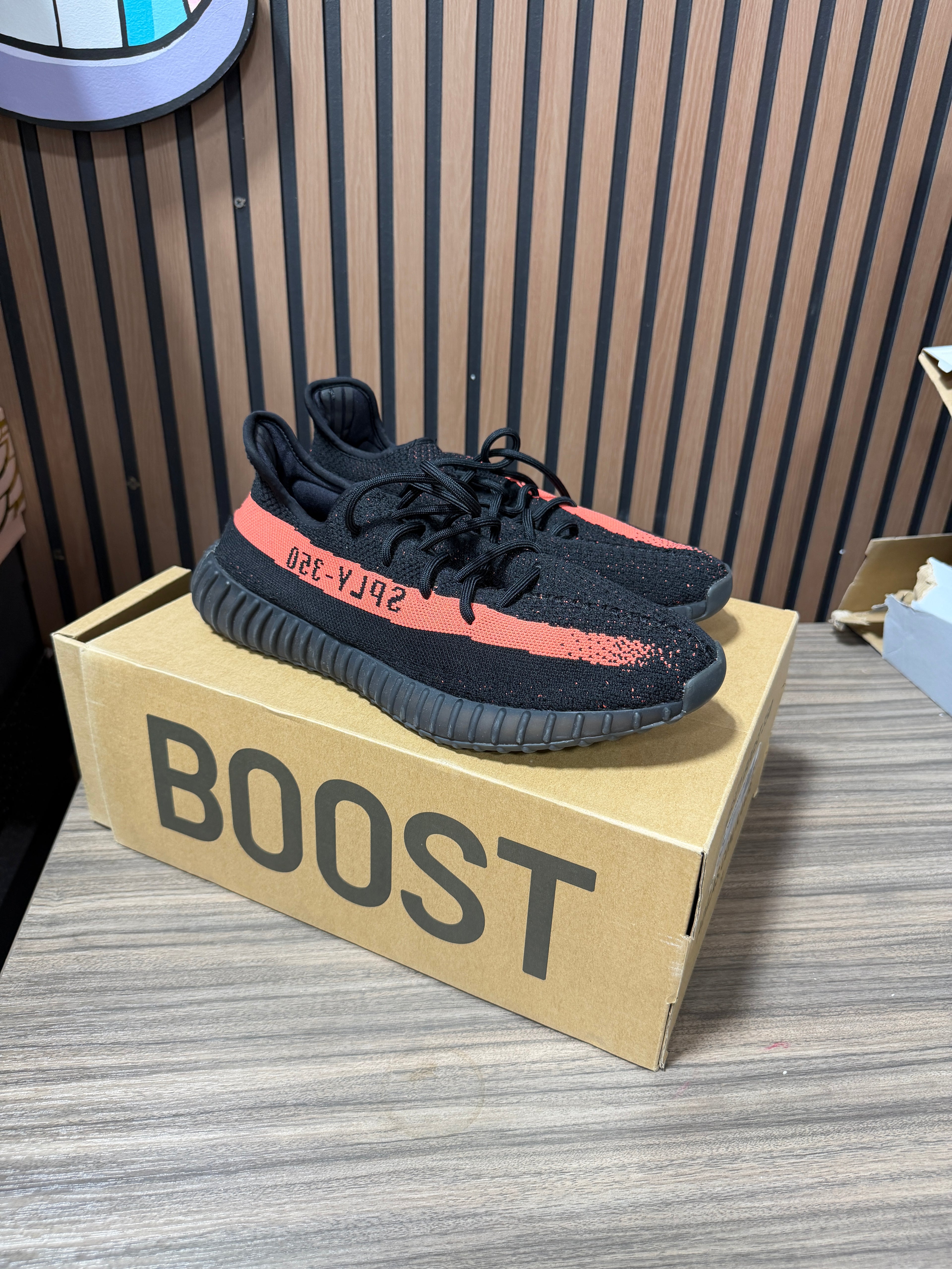 adidas Yeezy Boost 350 V2 Core Black Red Stripe Sz 12