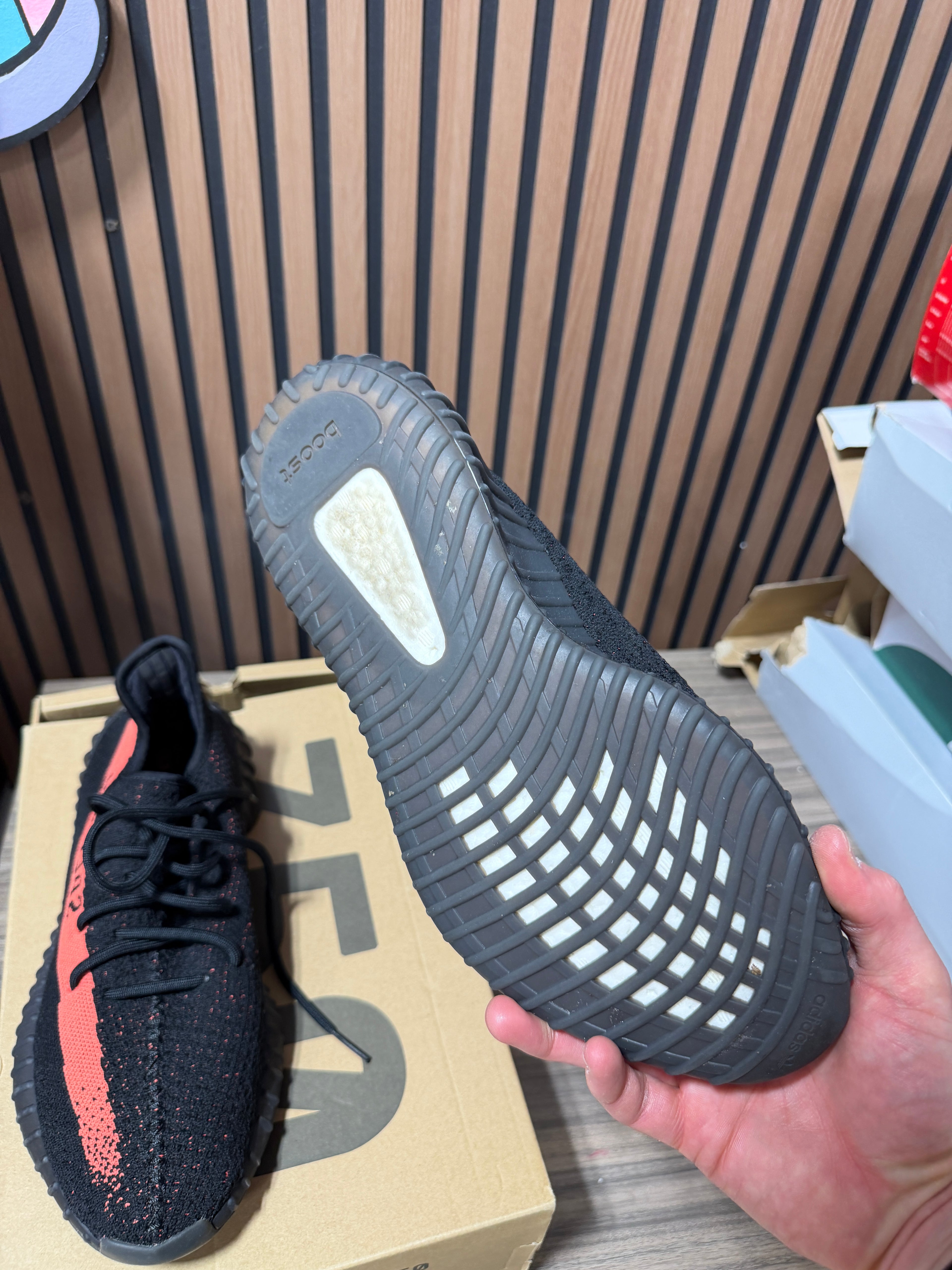 adidas Yeezy Boost 350 V2 Core Black Red Stripe Sz 12