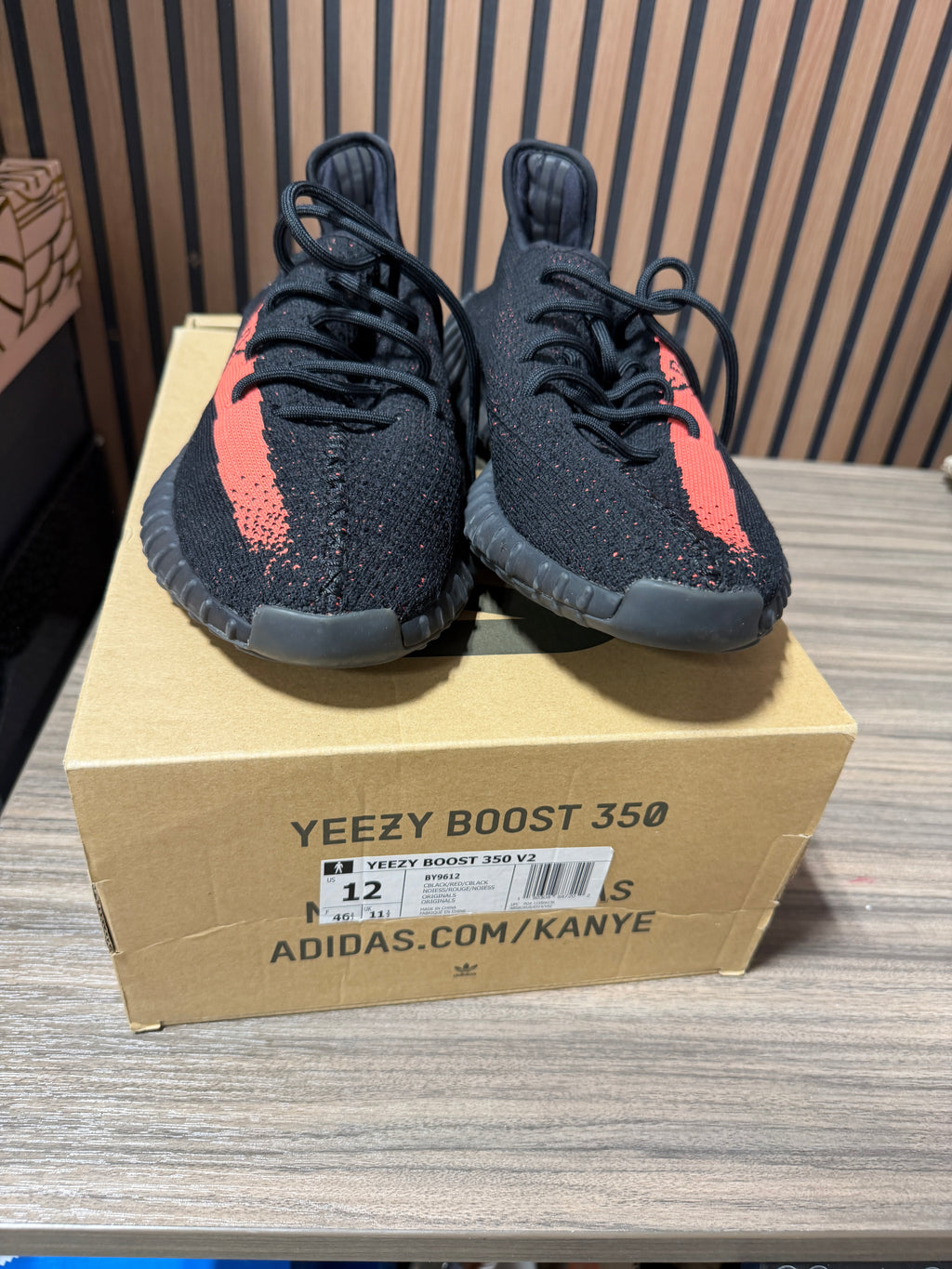 adidas Yeezy Boost 350 V2 Core Black Red Stripe Sz 12