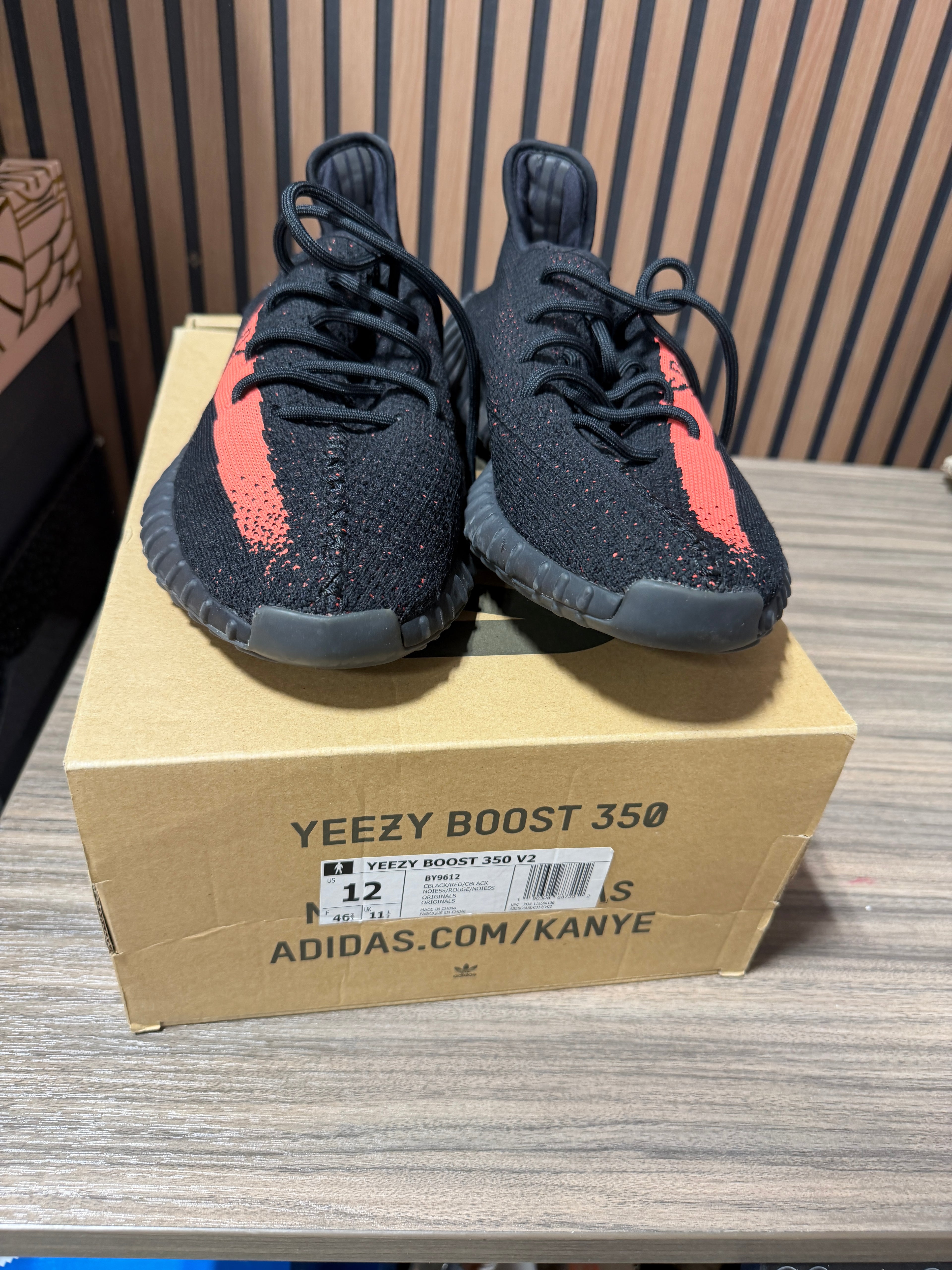adidas Yeezy Boost 350 V2 Core Black Red Stripe Sz 12