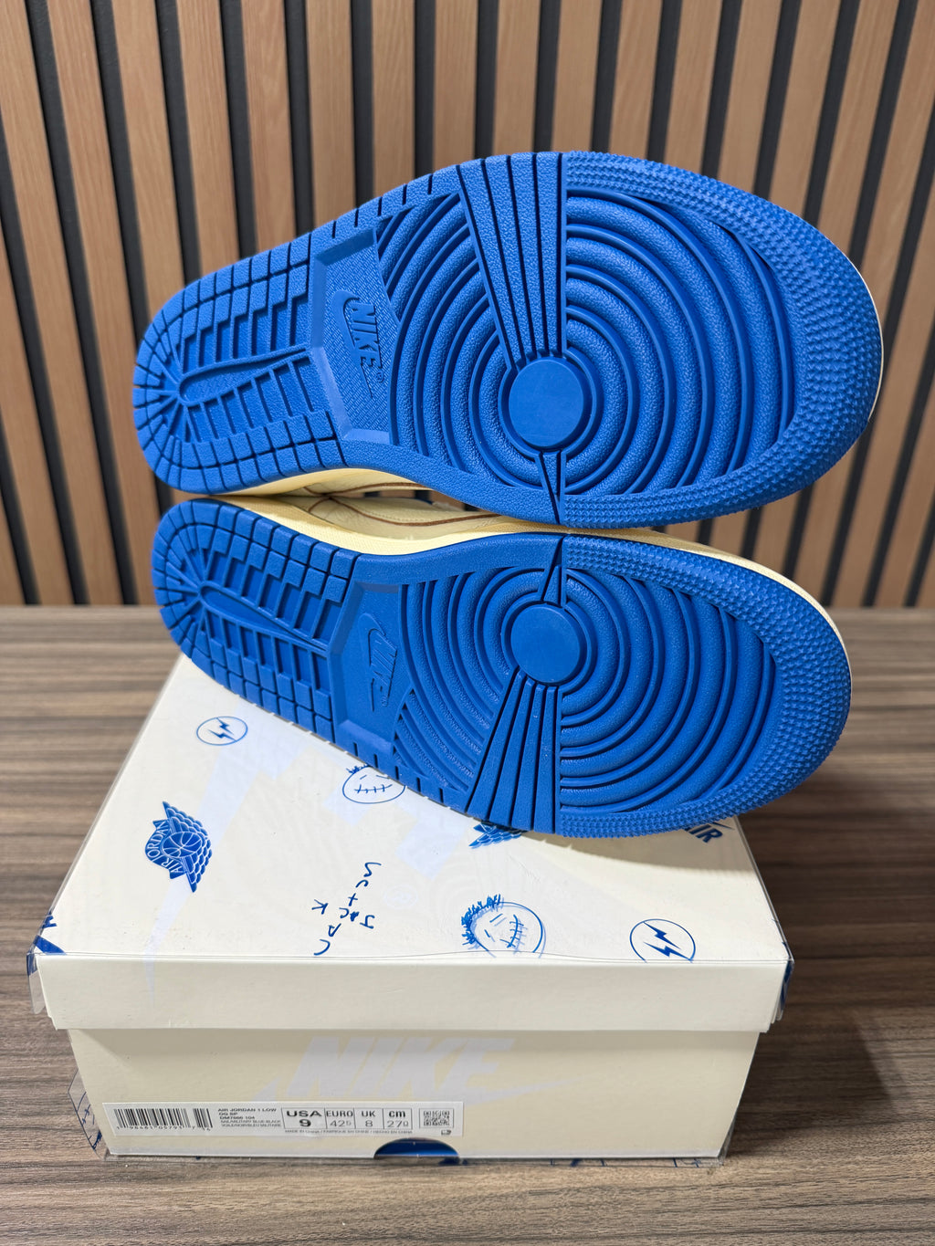 Fragment Design x Travis Scott x Air Jordan 1 Retro Low OG SP 'Sail Military Blue' Sz 9