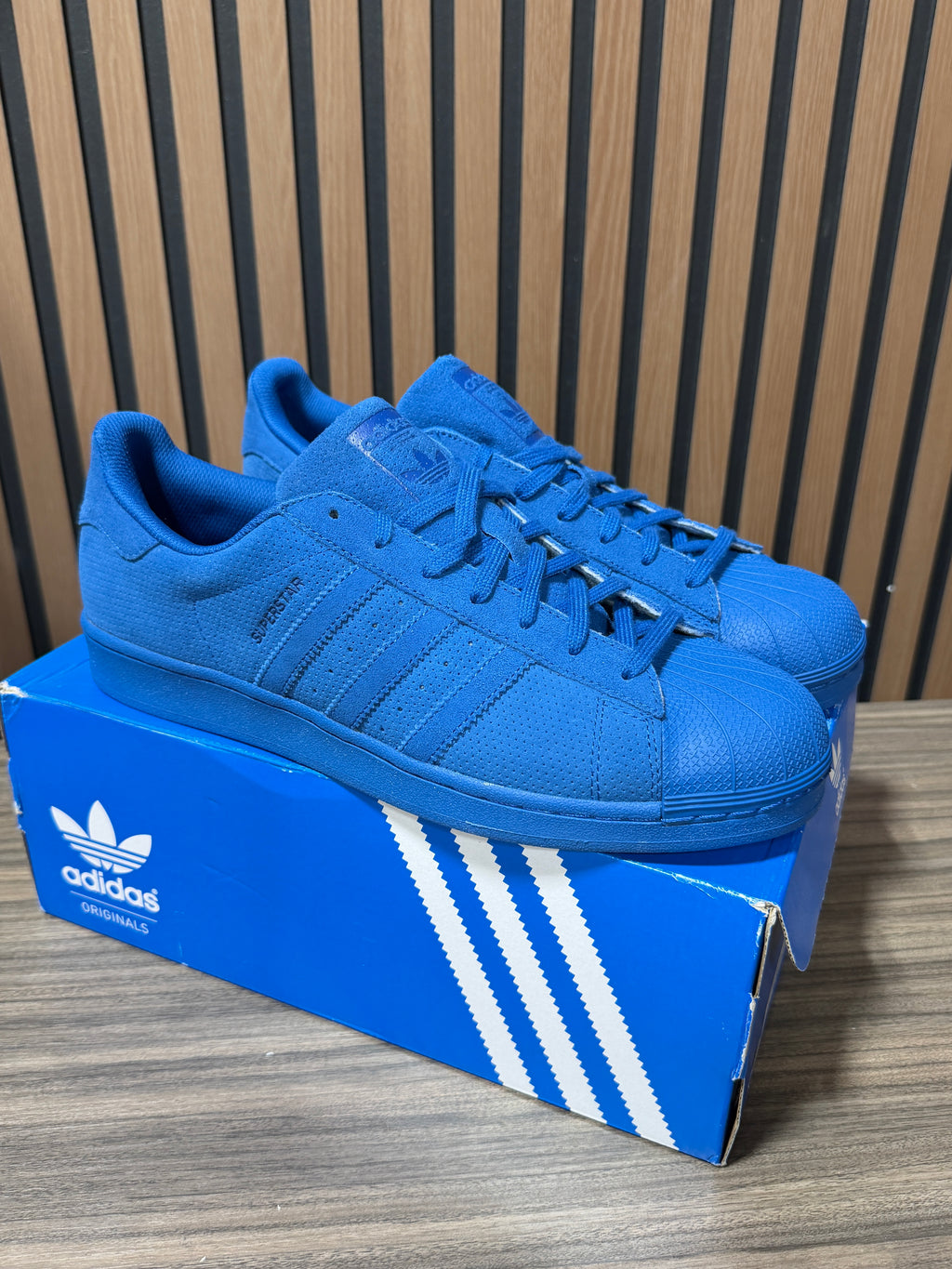Adidas Superstar Royal Blue Suede Leather Sneakers Men's Shoes Size 12