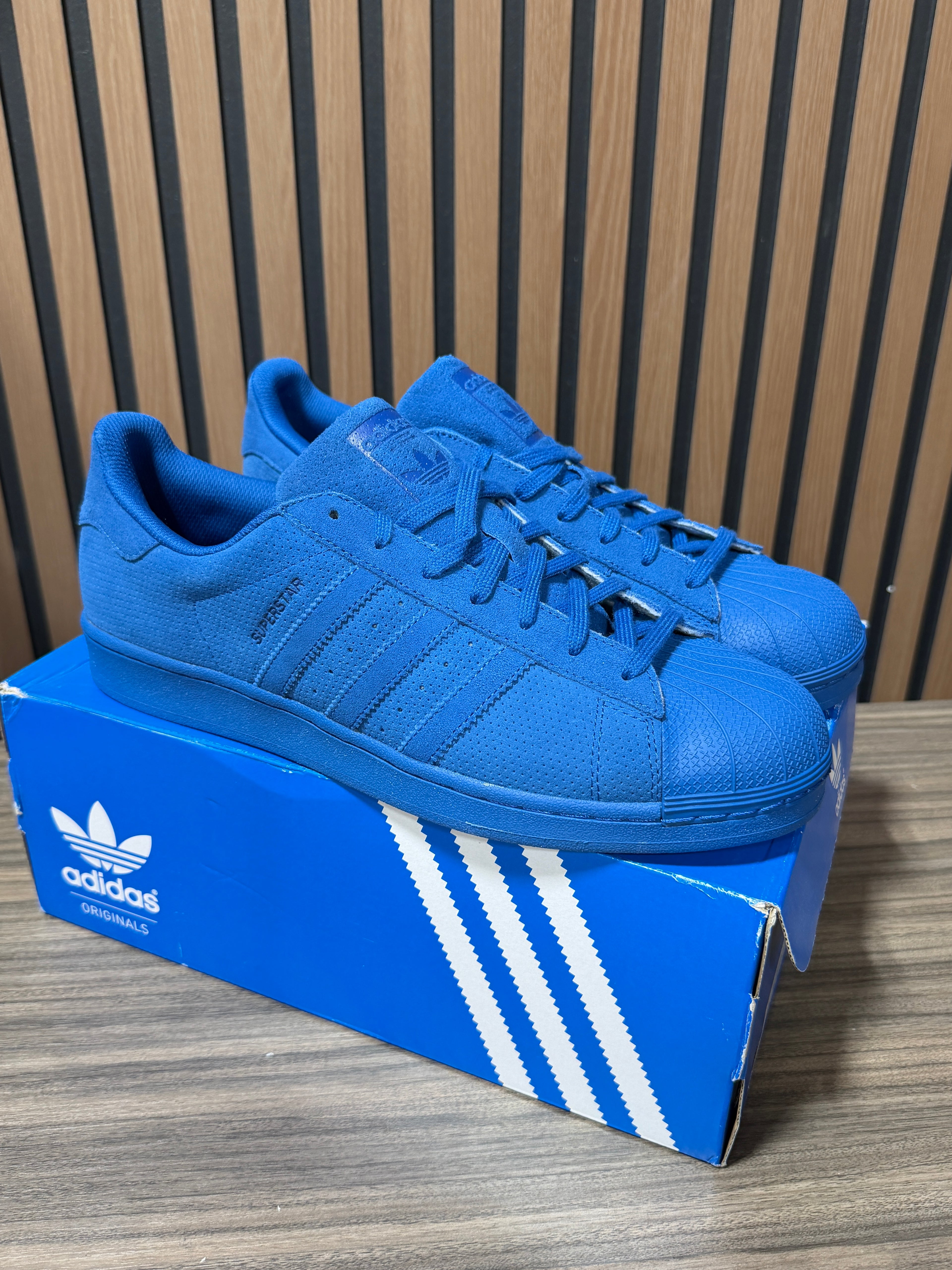 Adidas Superstar Royal Blue Suede Leather Sneakers Men's Shoes Size 12