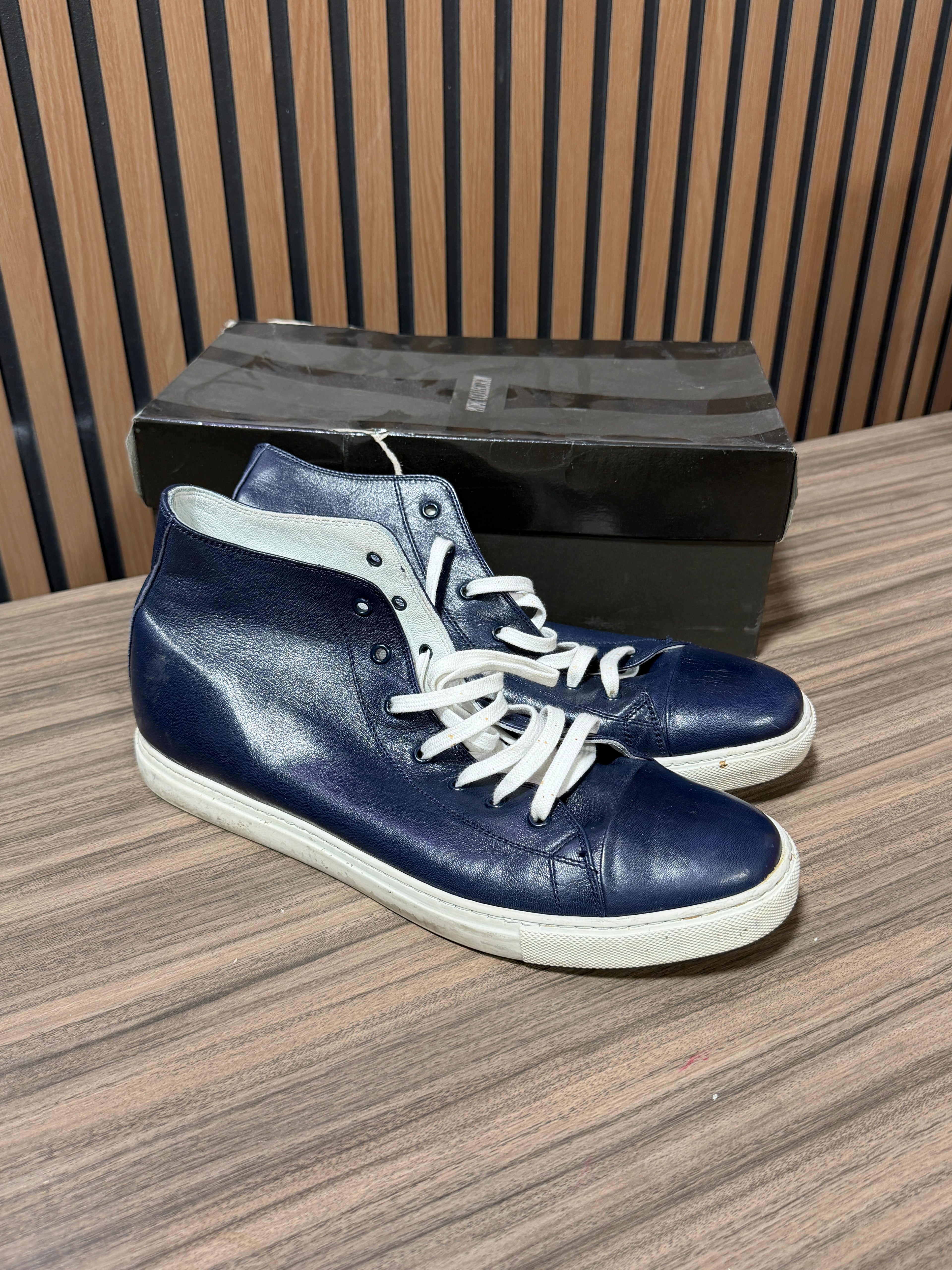 Prime Collection Italian Leather Sneakers Navy Blue Sz 12/45