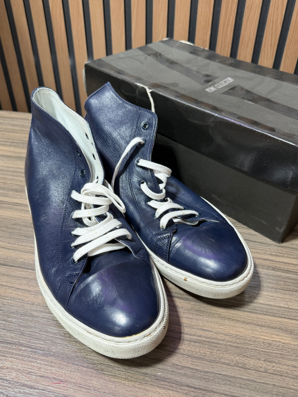 Prime Collection Italian Leather Sneakers Navy Blue Sz 12/45