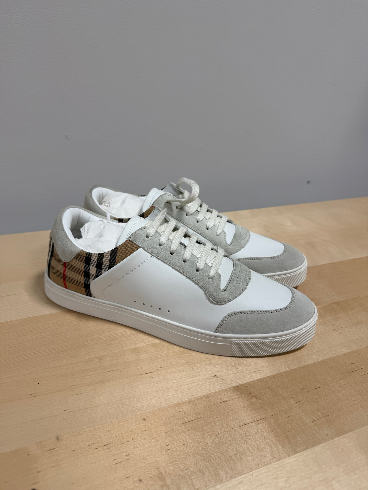 NEW Burberry Leather, Suede and Check Sneakers Sz 12