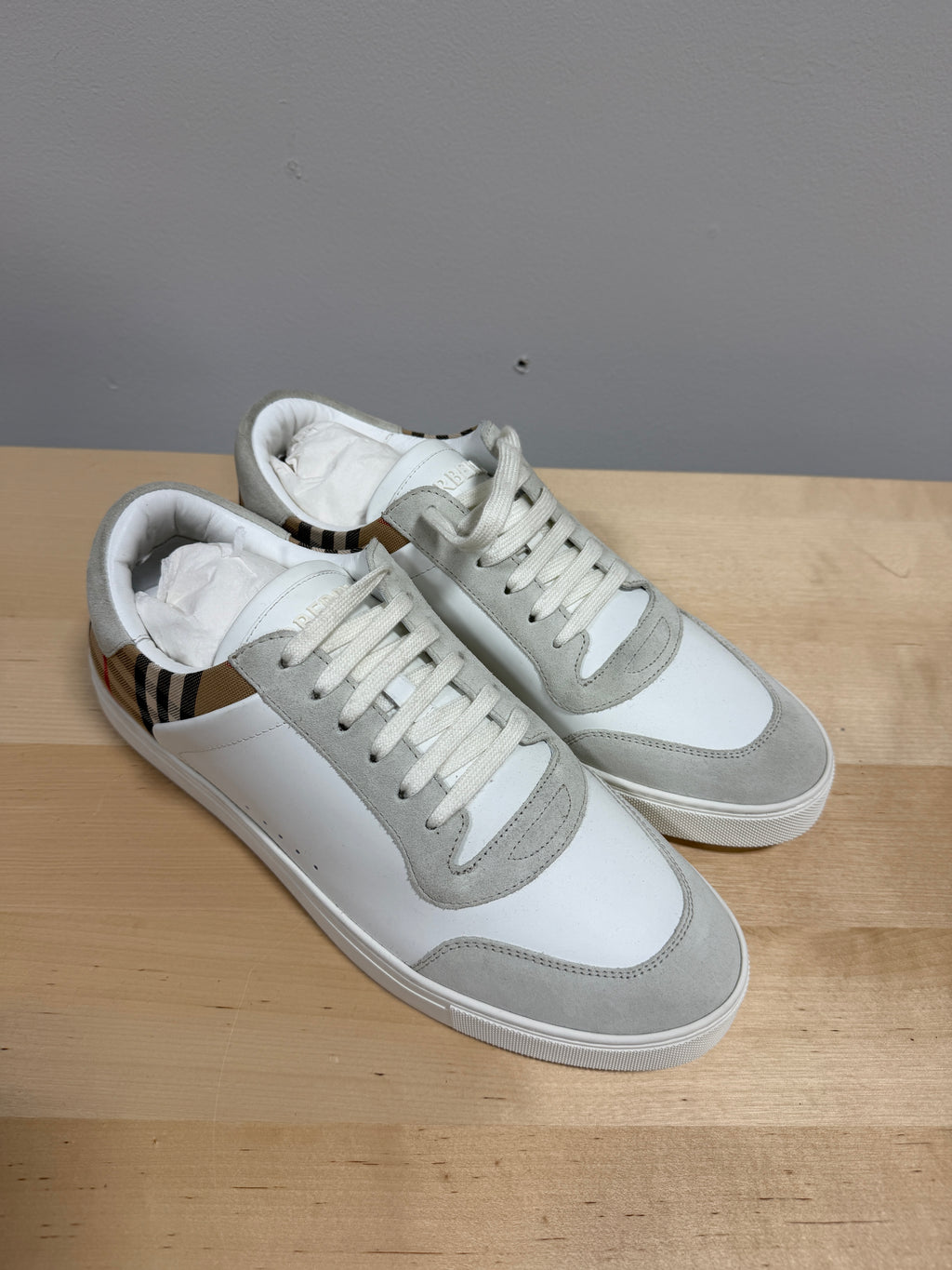 NEW Burberry Leather, Suede and Check Sneakers Sz 12