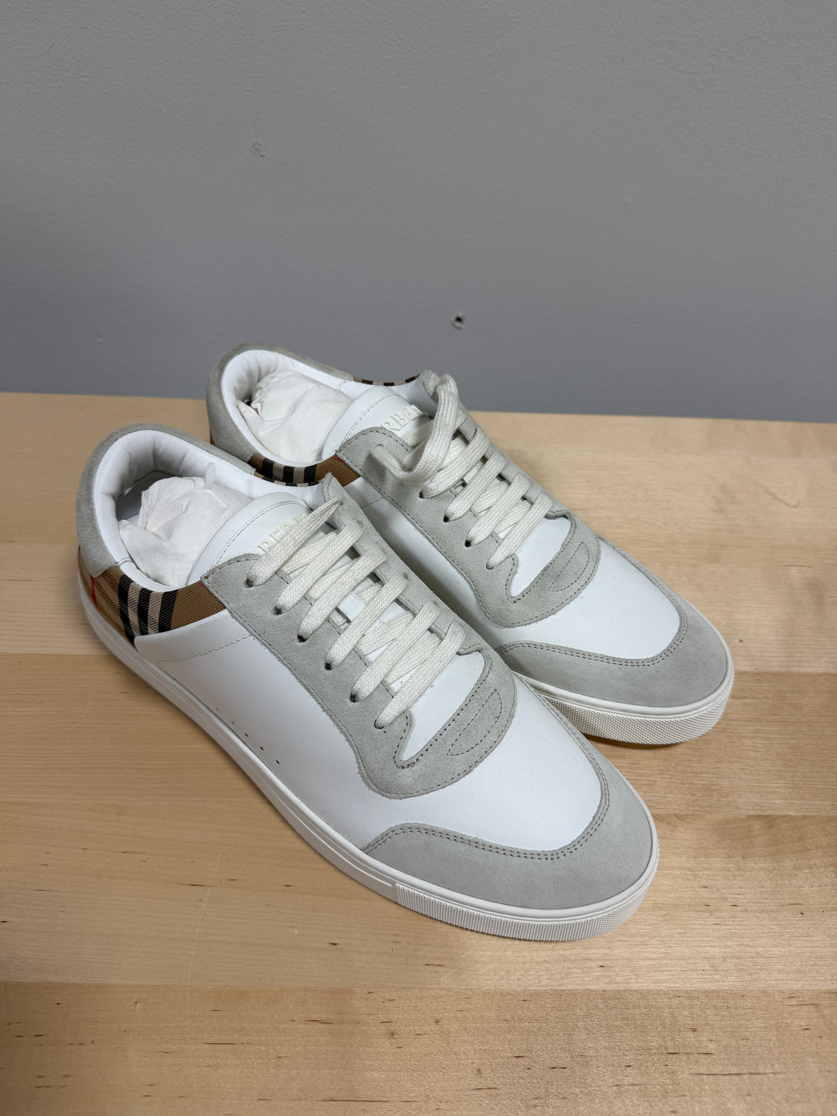 NEW Burberry Leather, Suede and Check Sneakers Sz 12