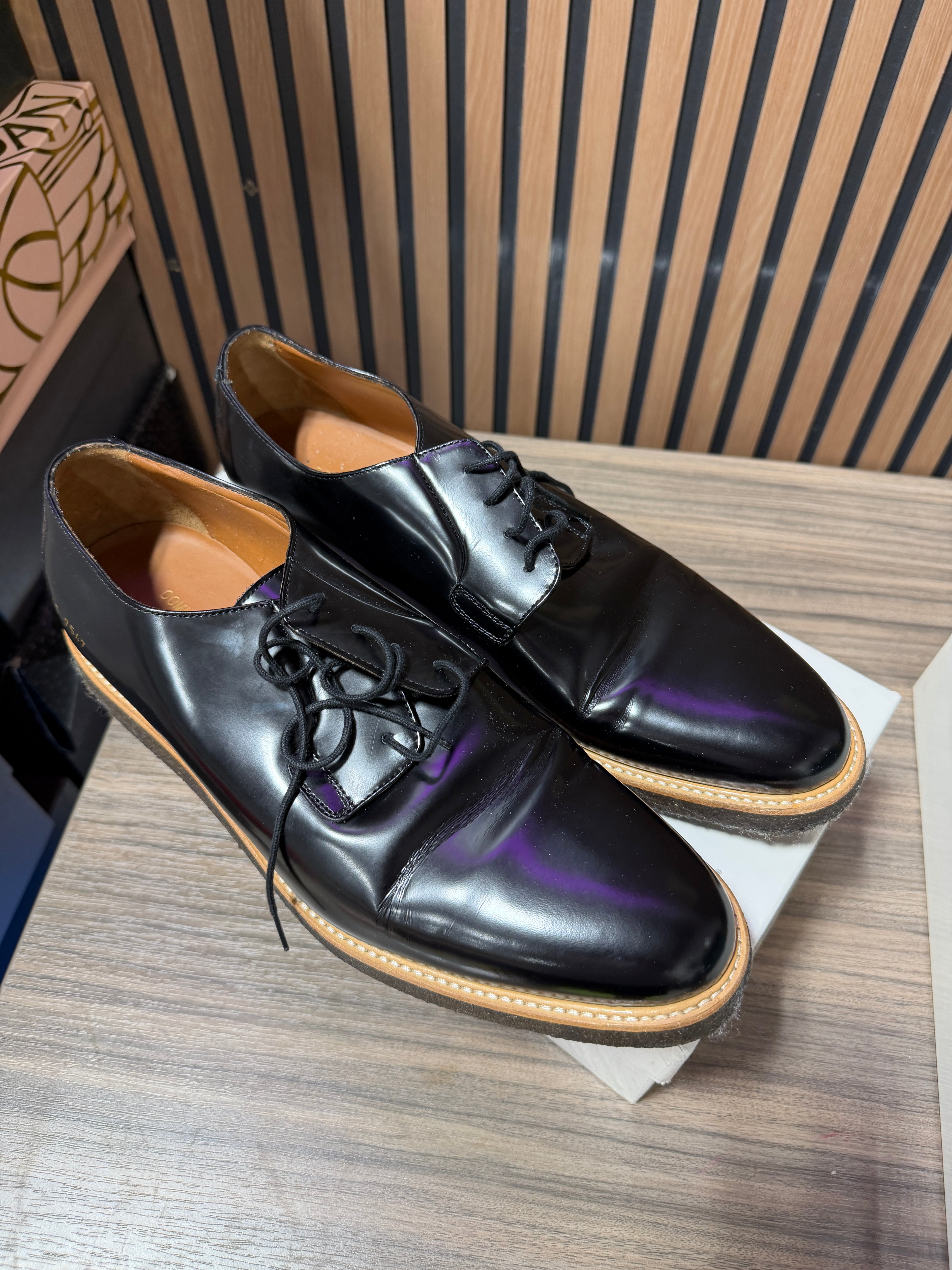 Common Projects Dress Sneakers Black Leather Sz 12/45
