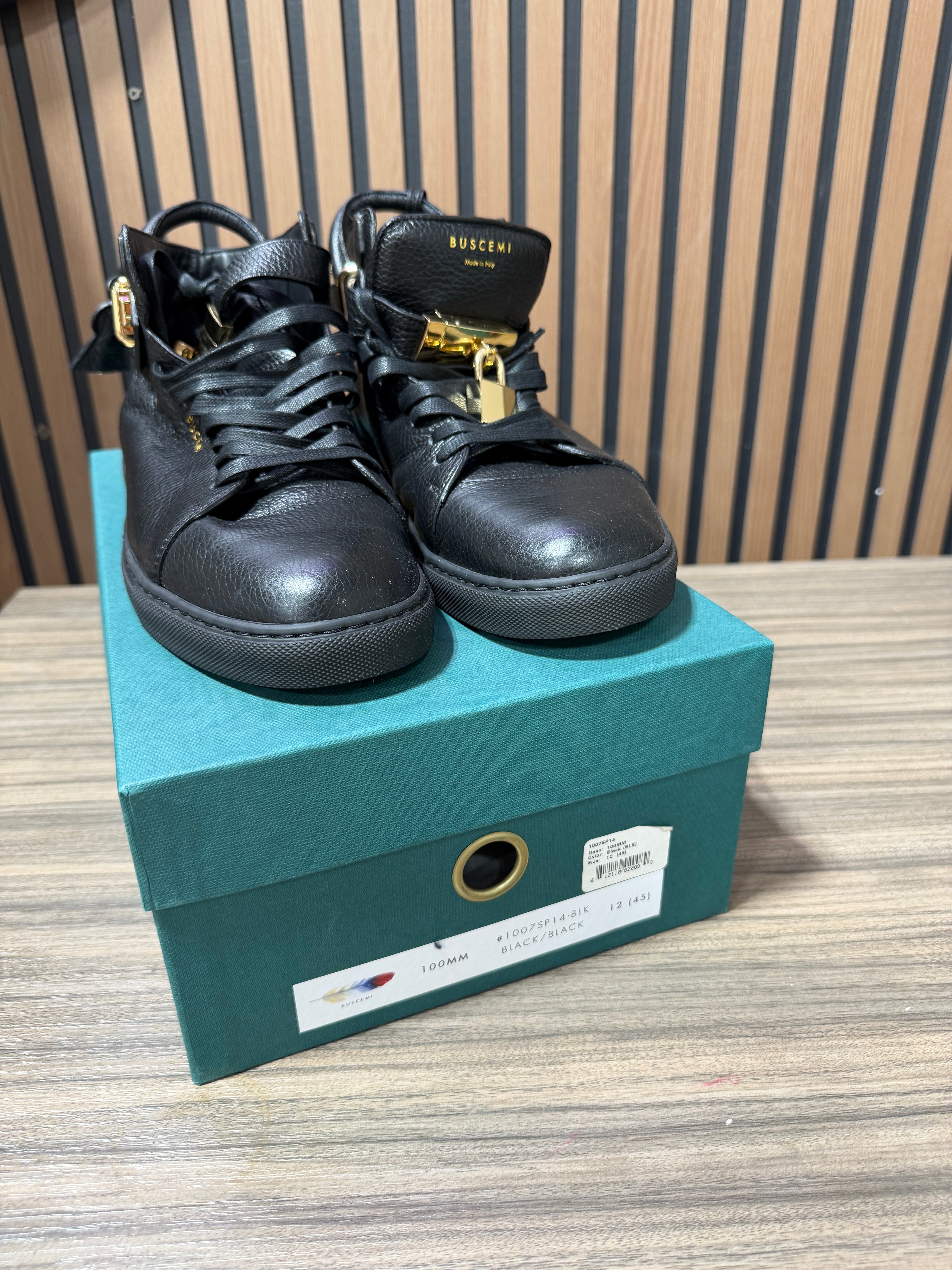 Buscemi Mens Black with Gold hardware 100mm Sneakers Sz 12/45