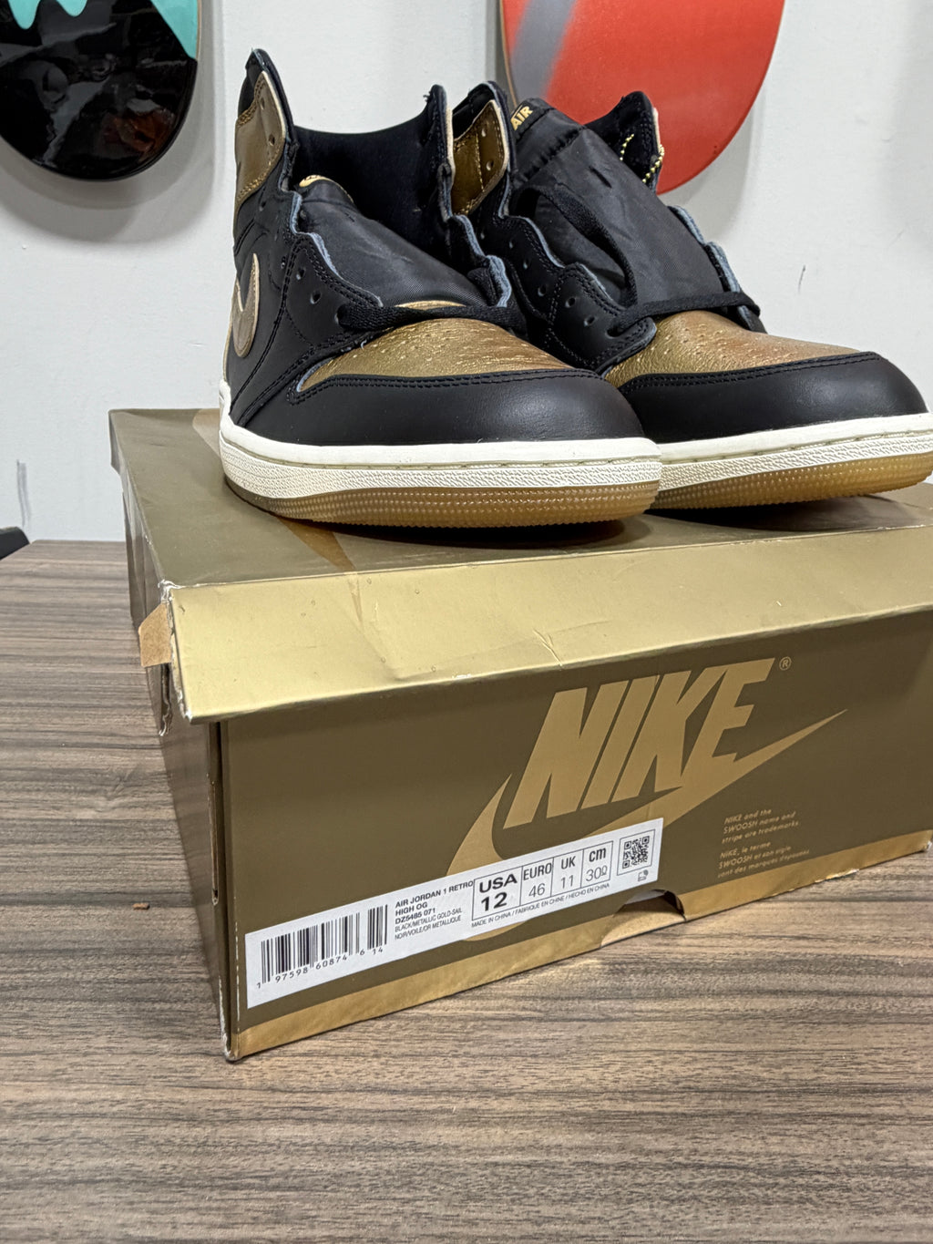 NEW Air Jordan 1 Retro High OG "Black Metallic Gold" Sz 12