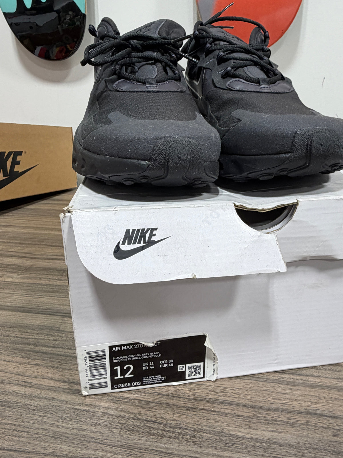 Nike Air Max 270 React "Triple Black" Sz 12