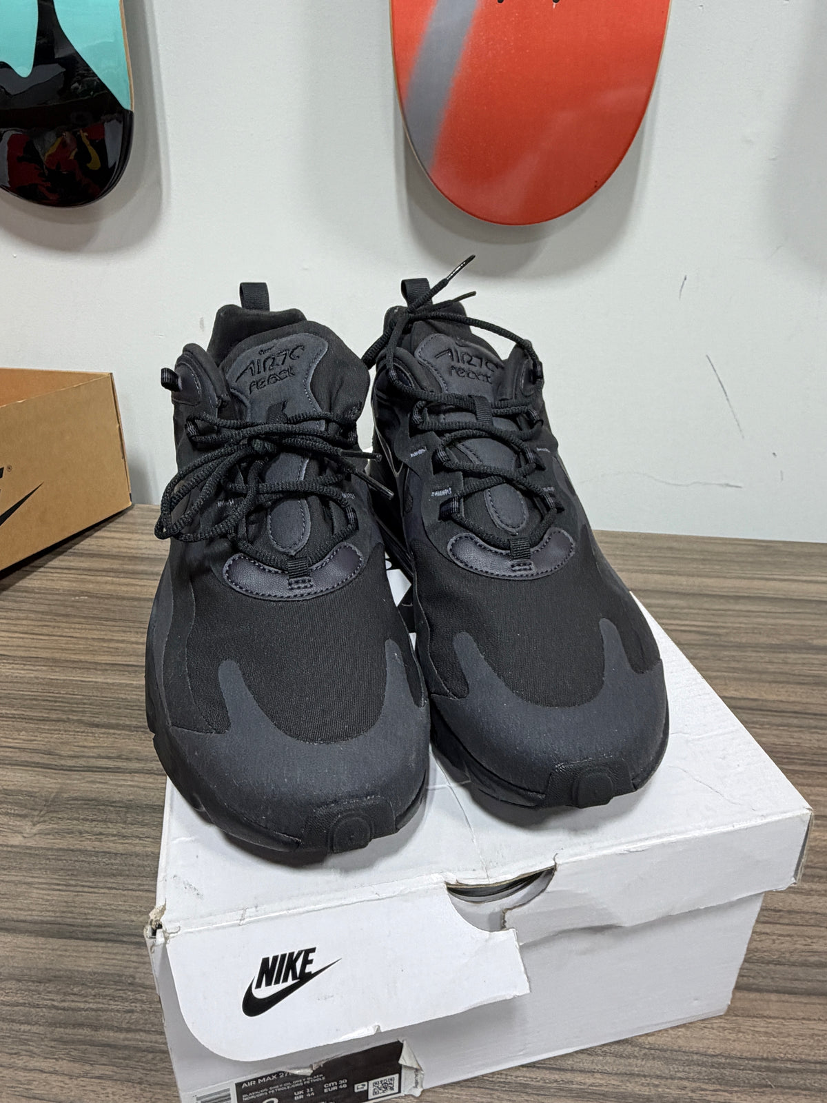 Nike Air Max 270 React "Triple Black" Sz 12