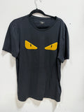 Fendi Black Textured Leather Monster Eye Jersey TShirt Fits XL