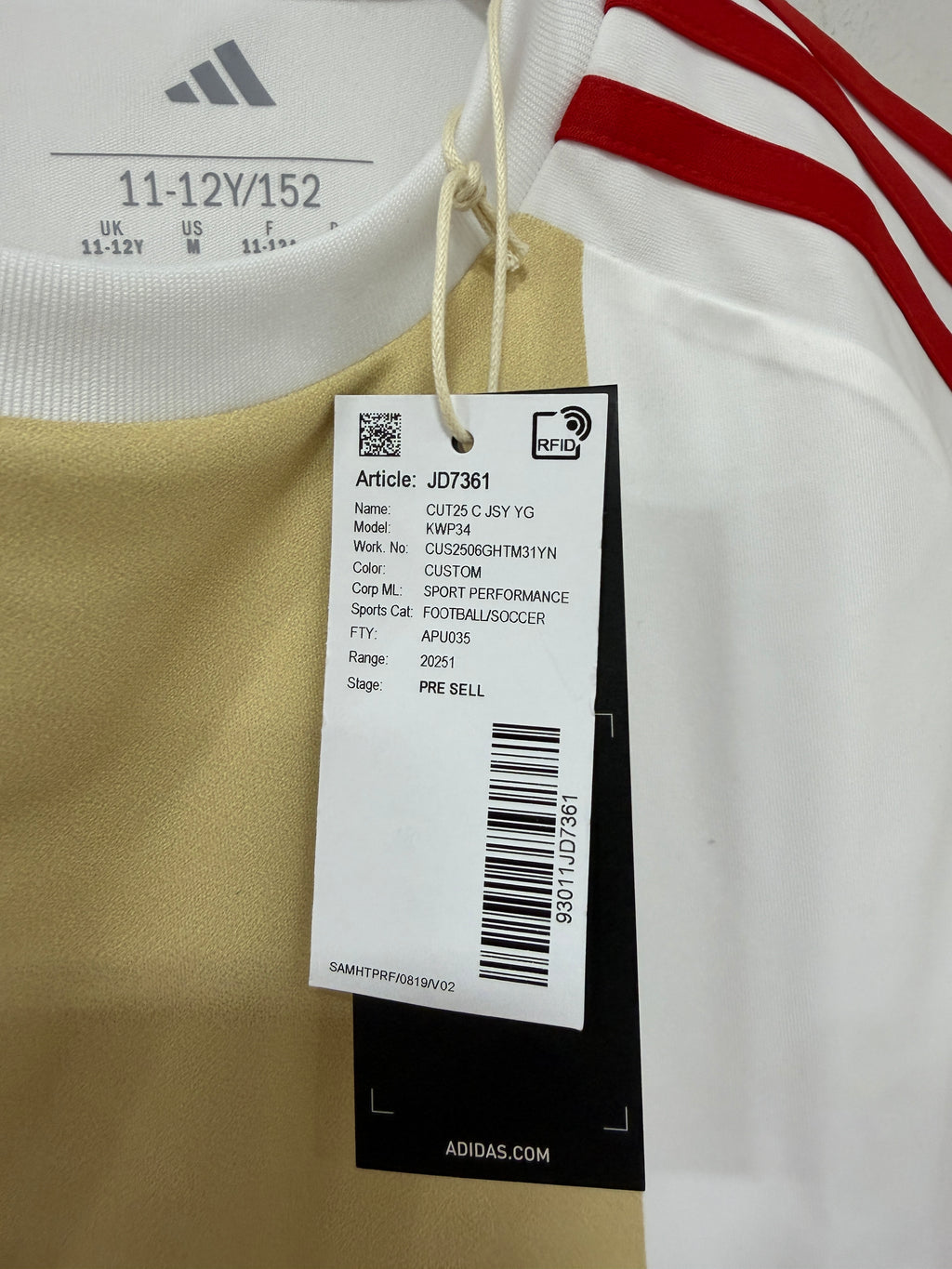 Adidas Youth Jersey Gold/Red