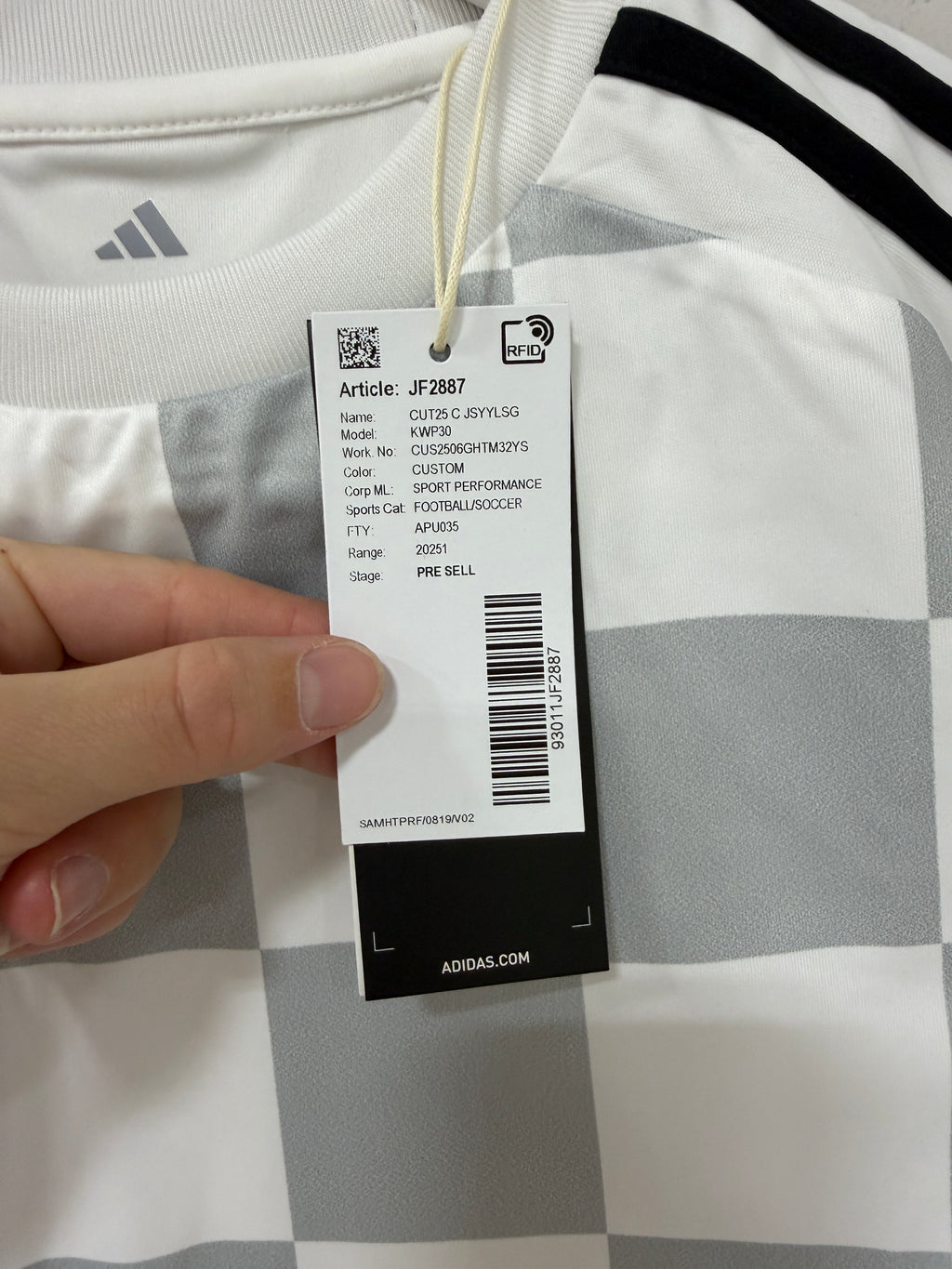 Adidas youth Long Sleeve Jersey Checkered White/Grey