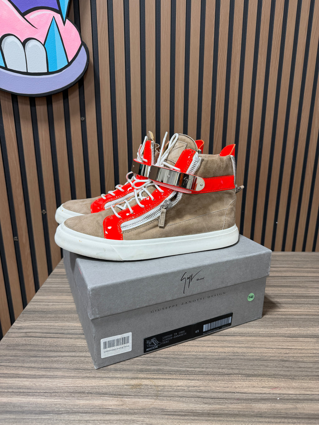 Giuseppe Zanotti London Uomo Camoscio Caffelatte Zip High Top Sneakers 45