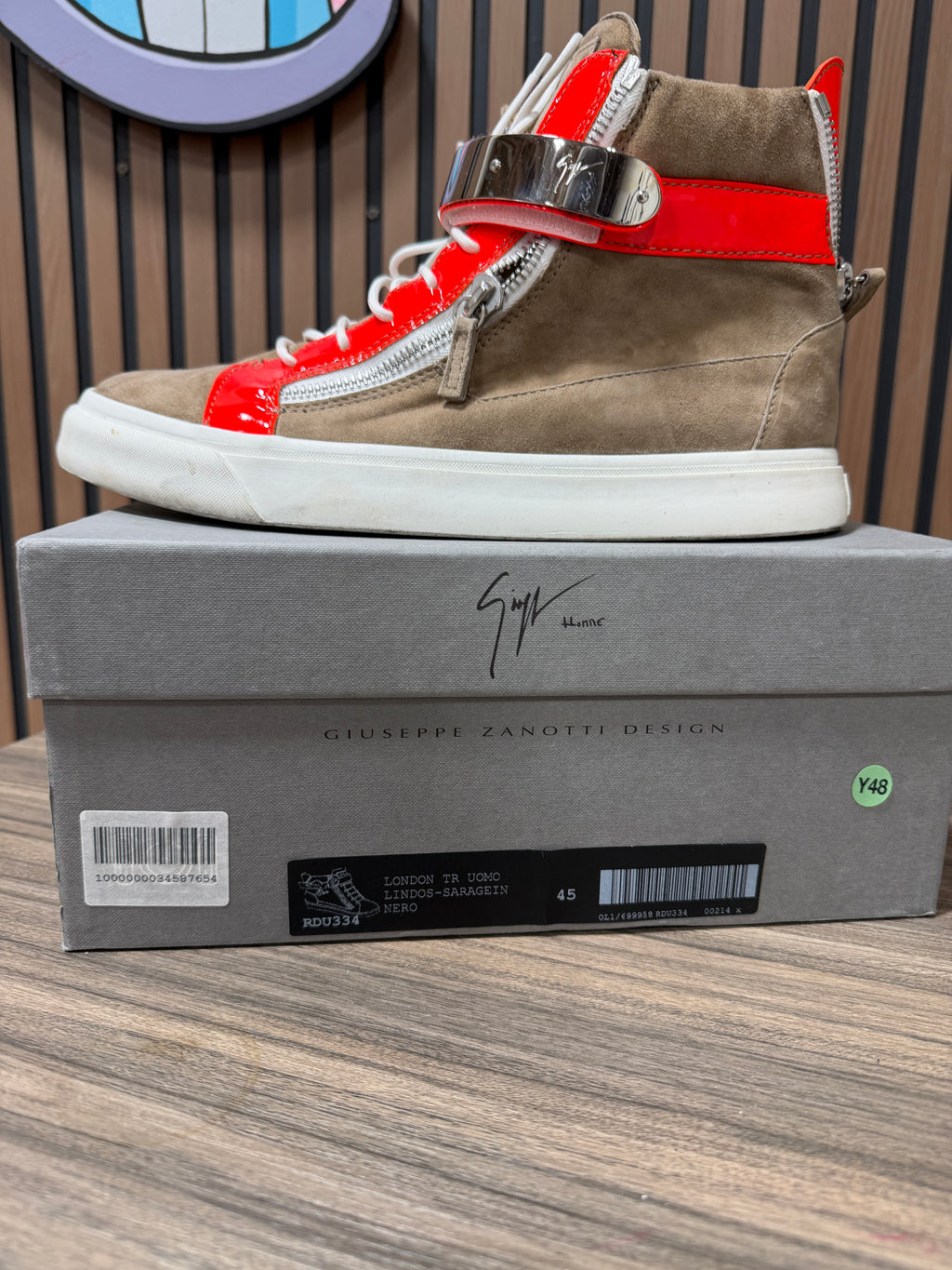 Giuseppe Zanotti London Uomo Camoscio Caffelatte Zip High Top Sneakers 45