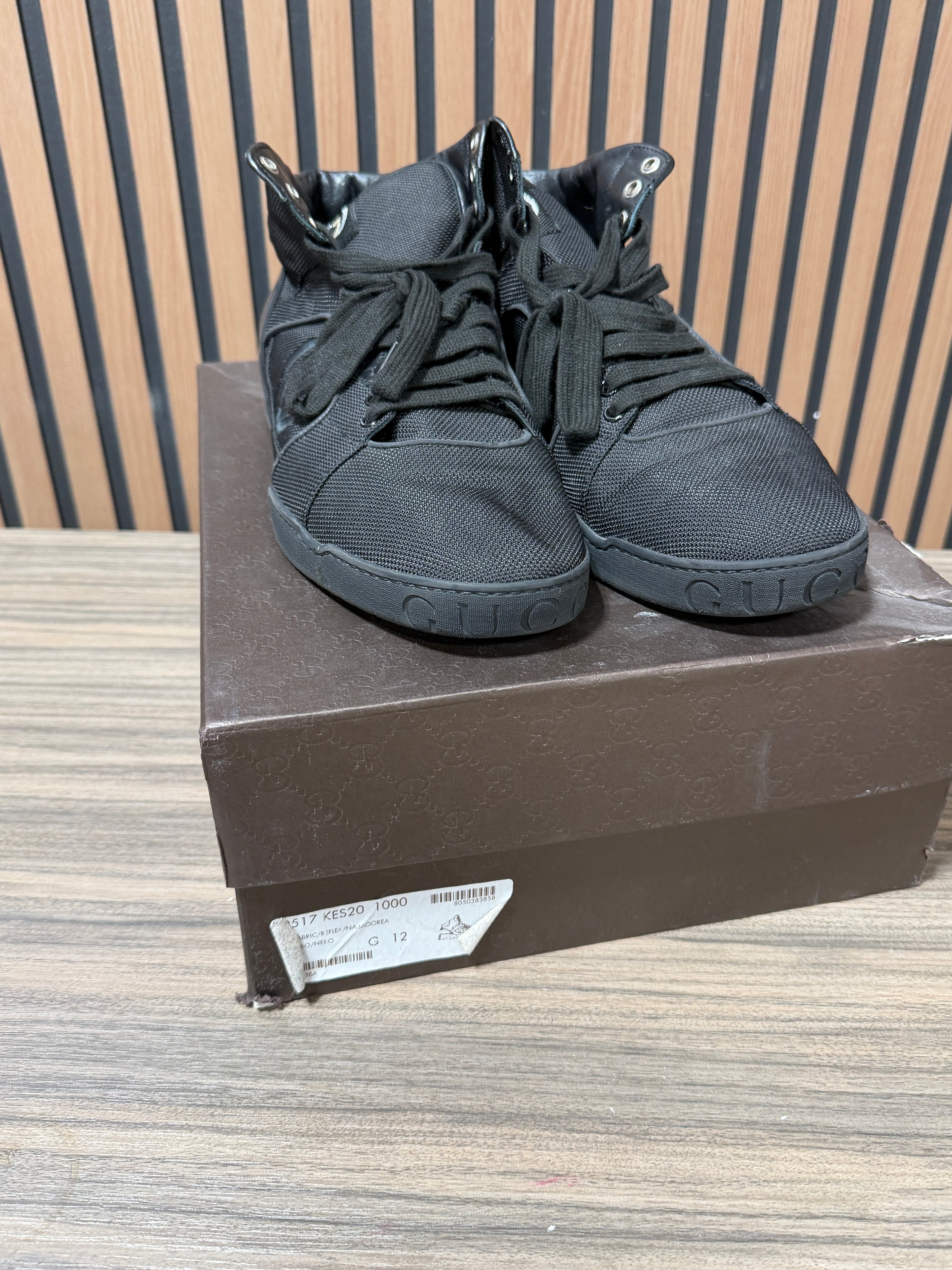 GUCCI Hi Top Black Nylon & Leather Sz 45
