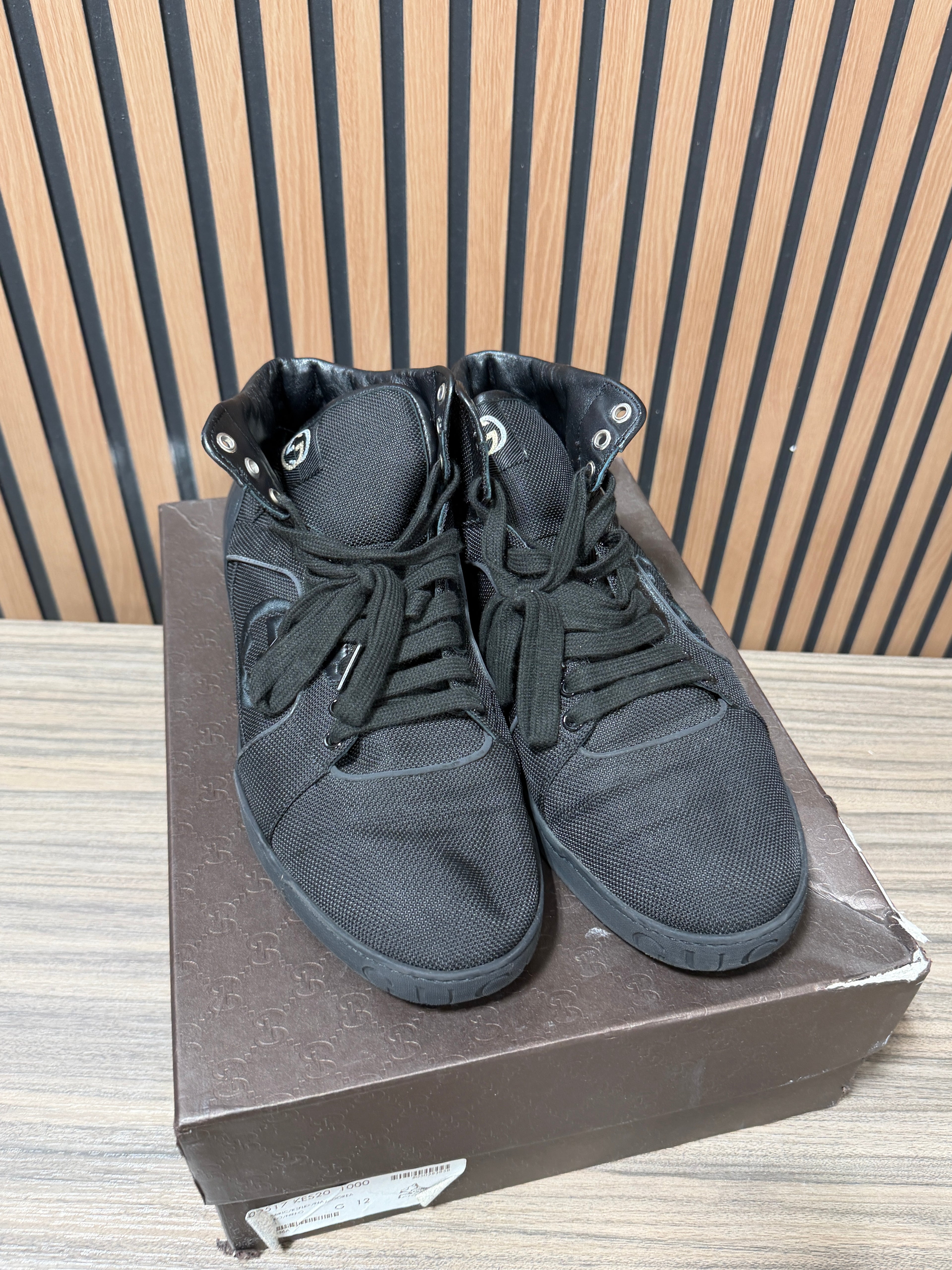 GUCCI Hi Top Black Nylon & Leather Sz 45