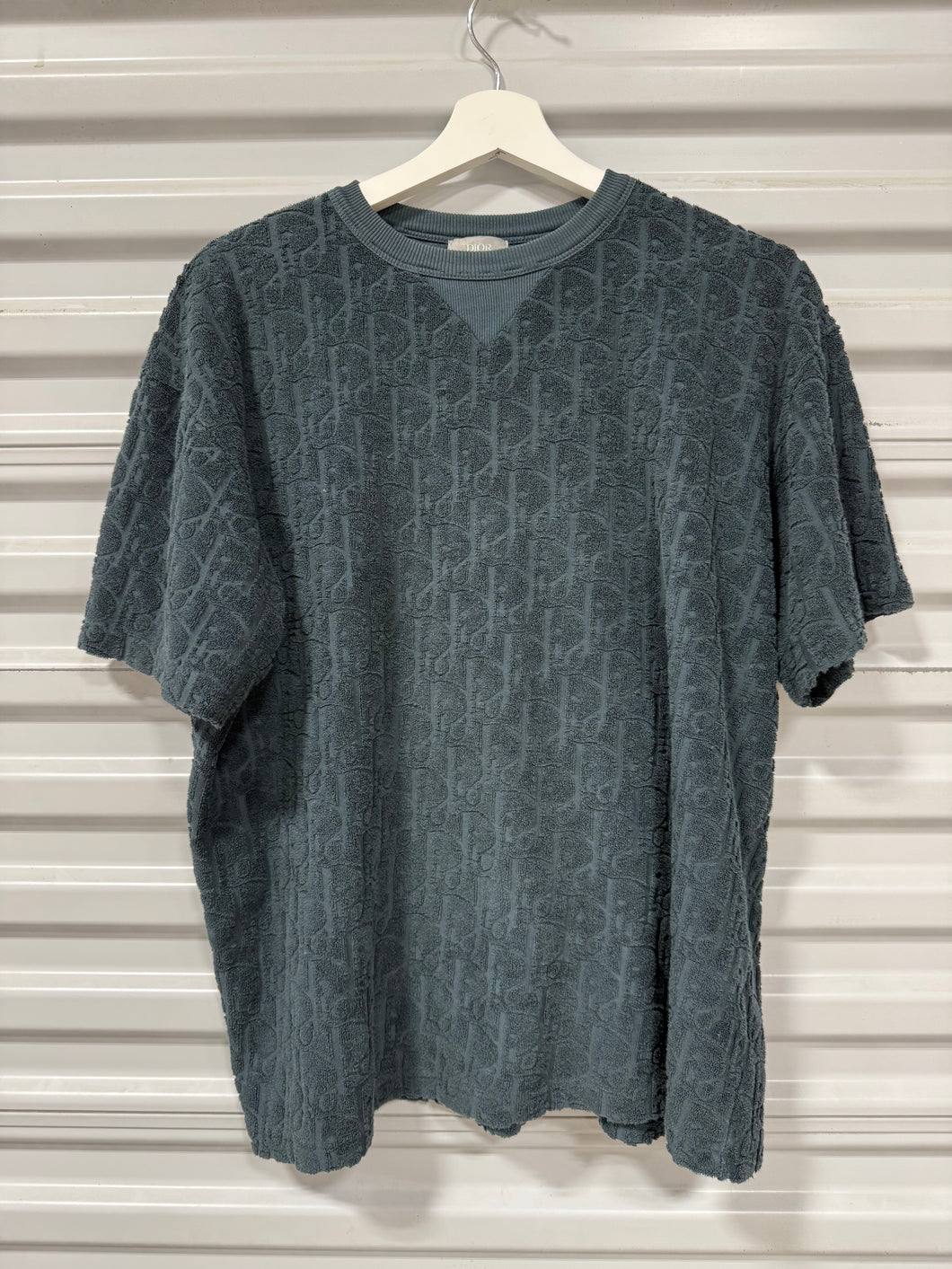 Dior Dark Green Oblique Patterned Terry Cotton Relaxed Fit T-Shirt Sz S