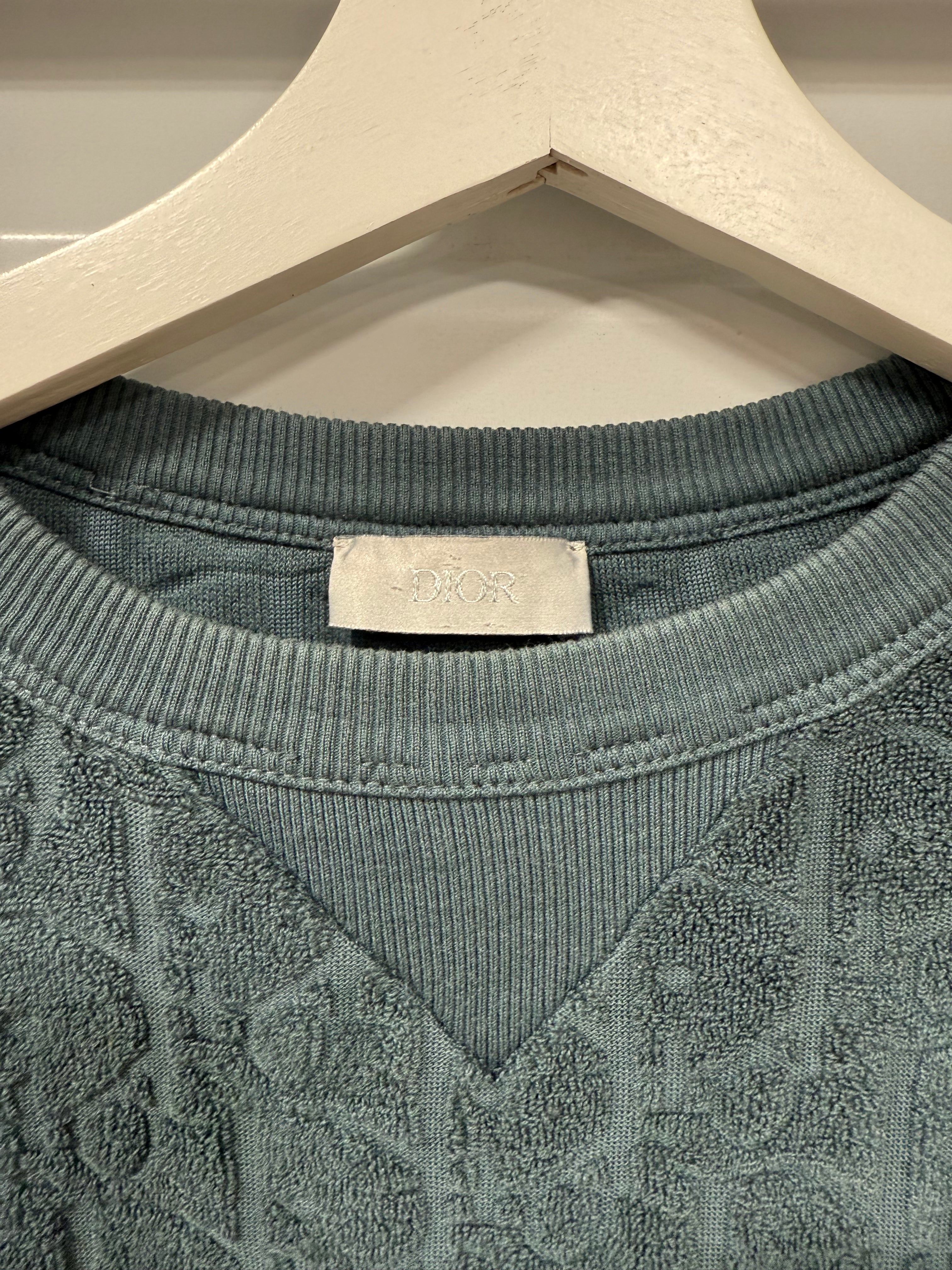 Dior Dark Green Oblique Patterned Terry Cotton Relaxed Fit T-Shirt Sz S