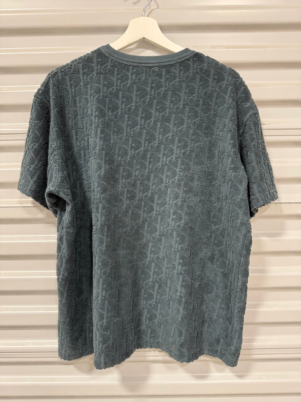 Dior Dark Green Oblique Patterned Terry Cotton Relaxed Fit T-Shirt Sz S