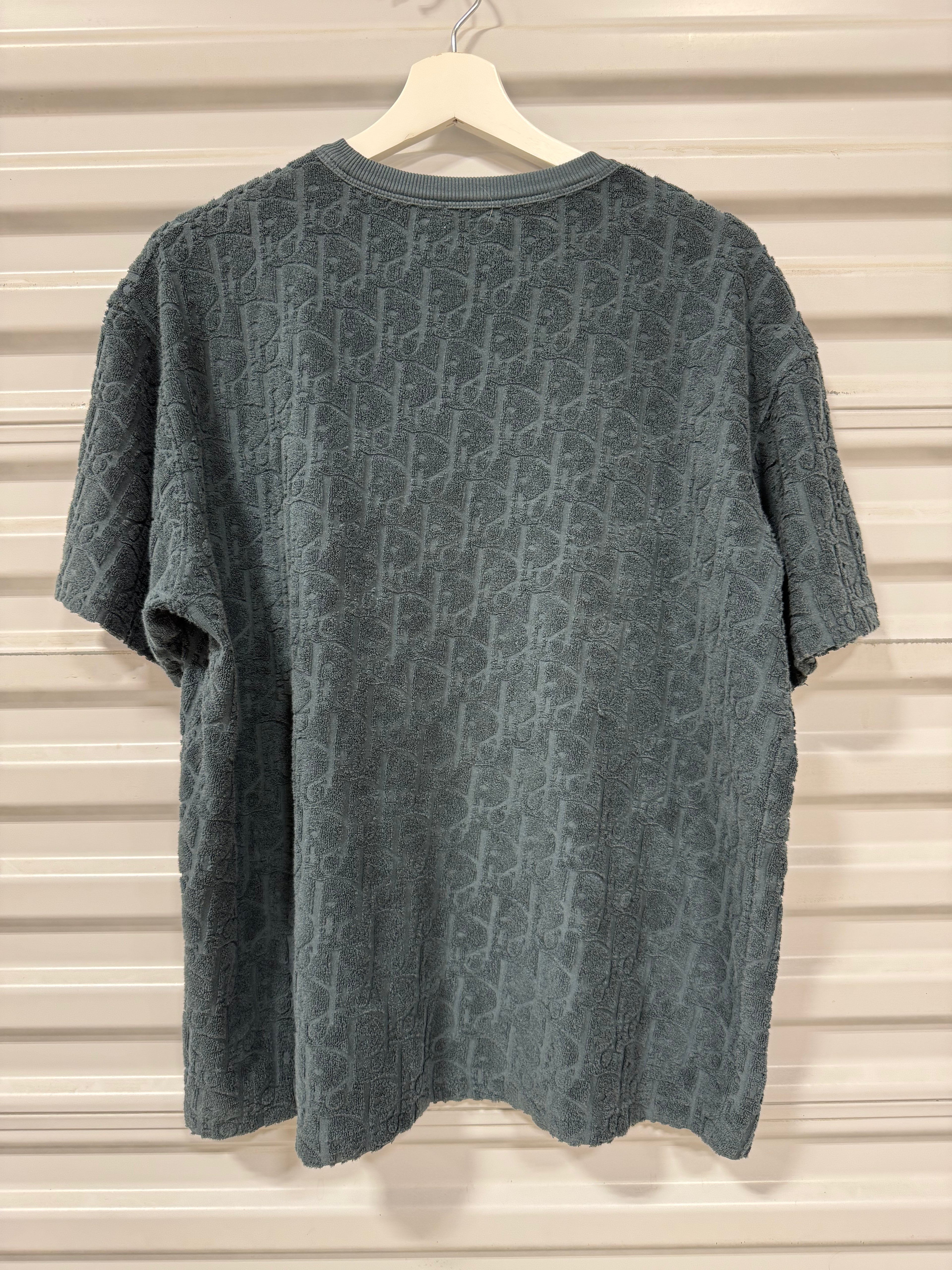 Dior Dark Green Oblique Patterned Terry Cotton Relaxed Fit T-Shirt Sz S