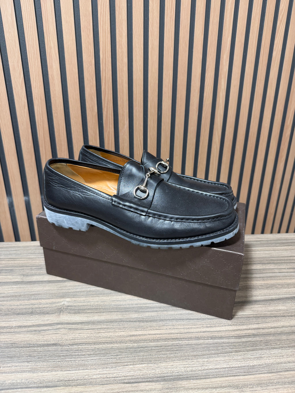 GUCCI Men's Black Leather Loafers Shoes Men's Size 45