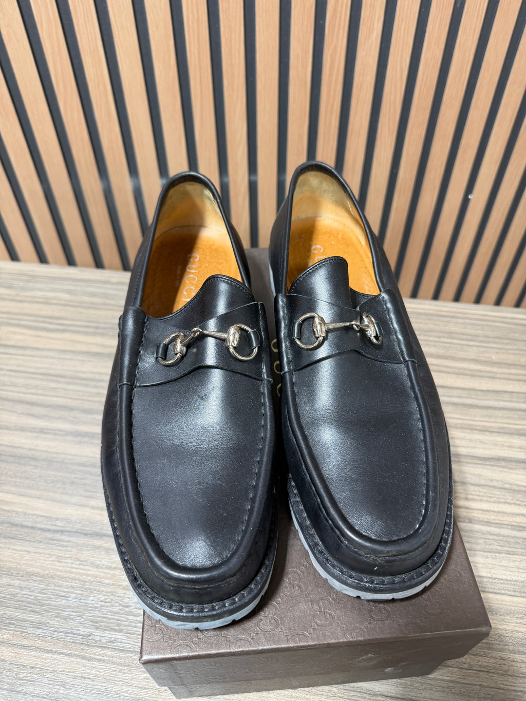 GUCCI Men's Black Leather Loafers Shoes Men's Size 45