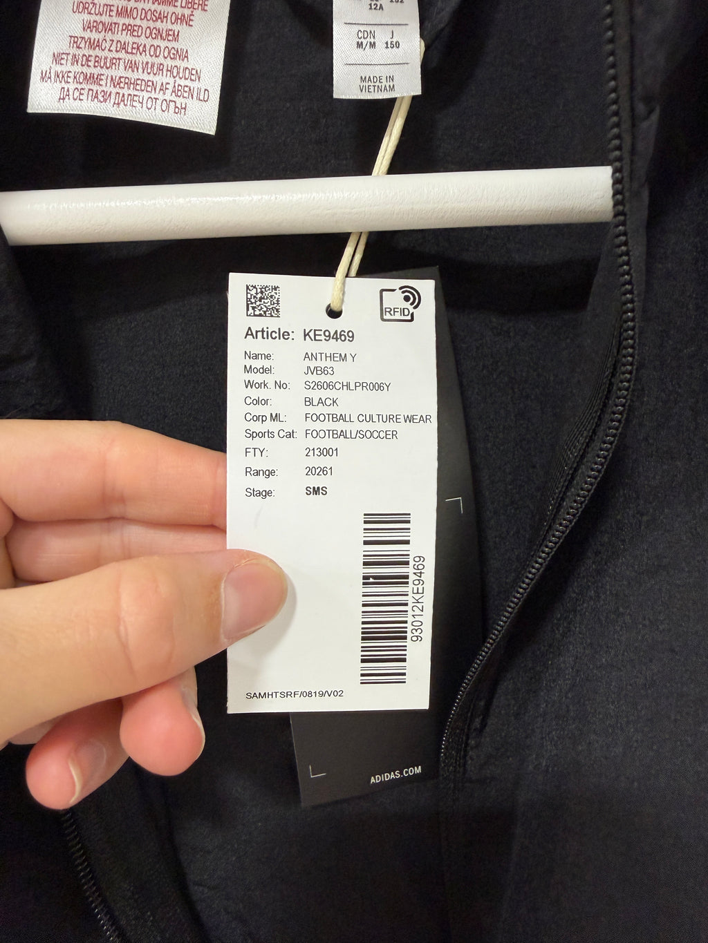 Adidas Anthem Jacket Youth Size Medium Black