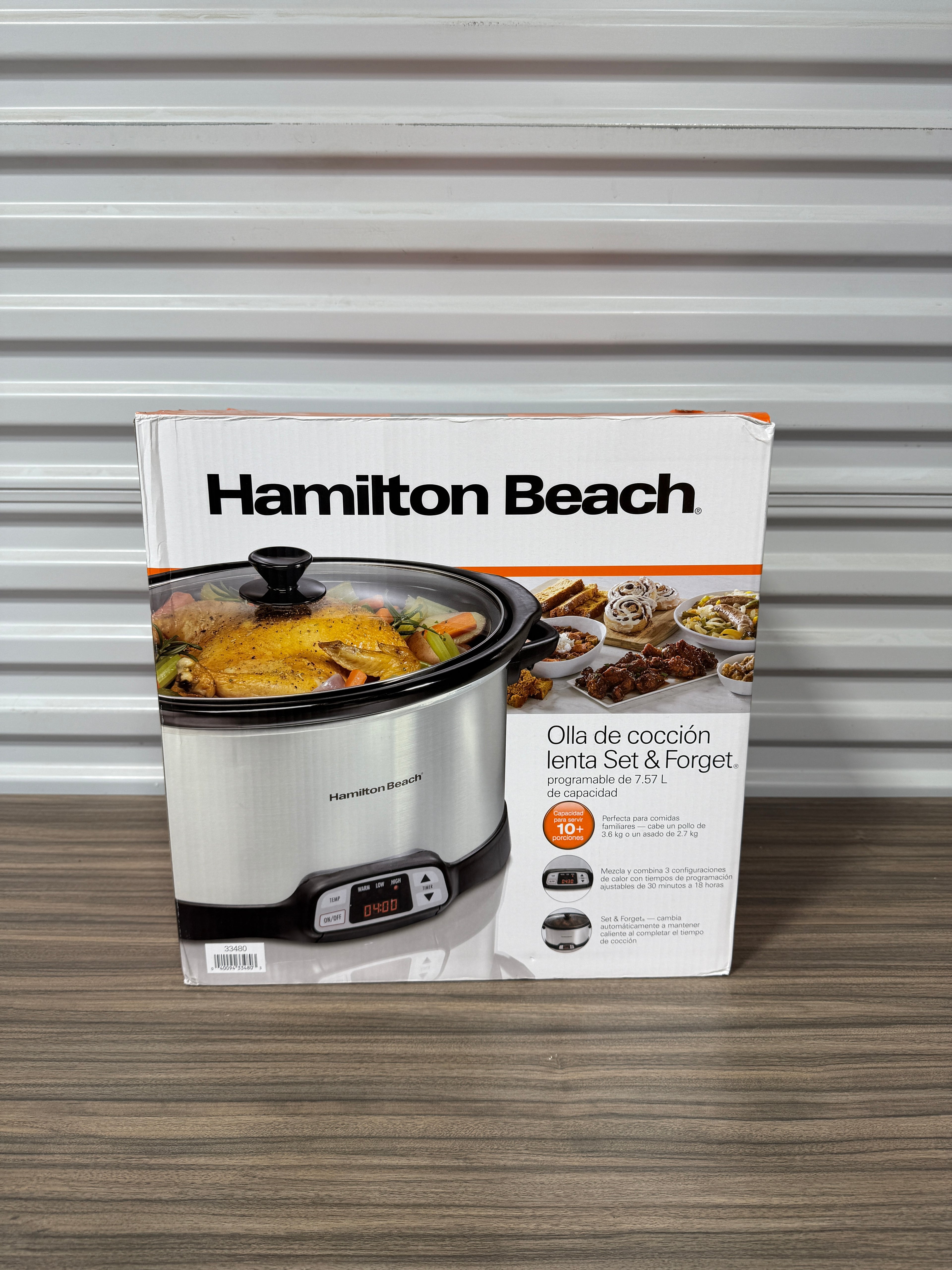 Hamilton Beach 8 Quart Programmable Slow Cooker with Three Temperature Settings, Dishwasher Safe Crock and Lid, Silver