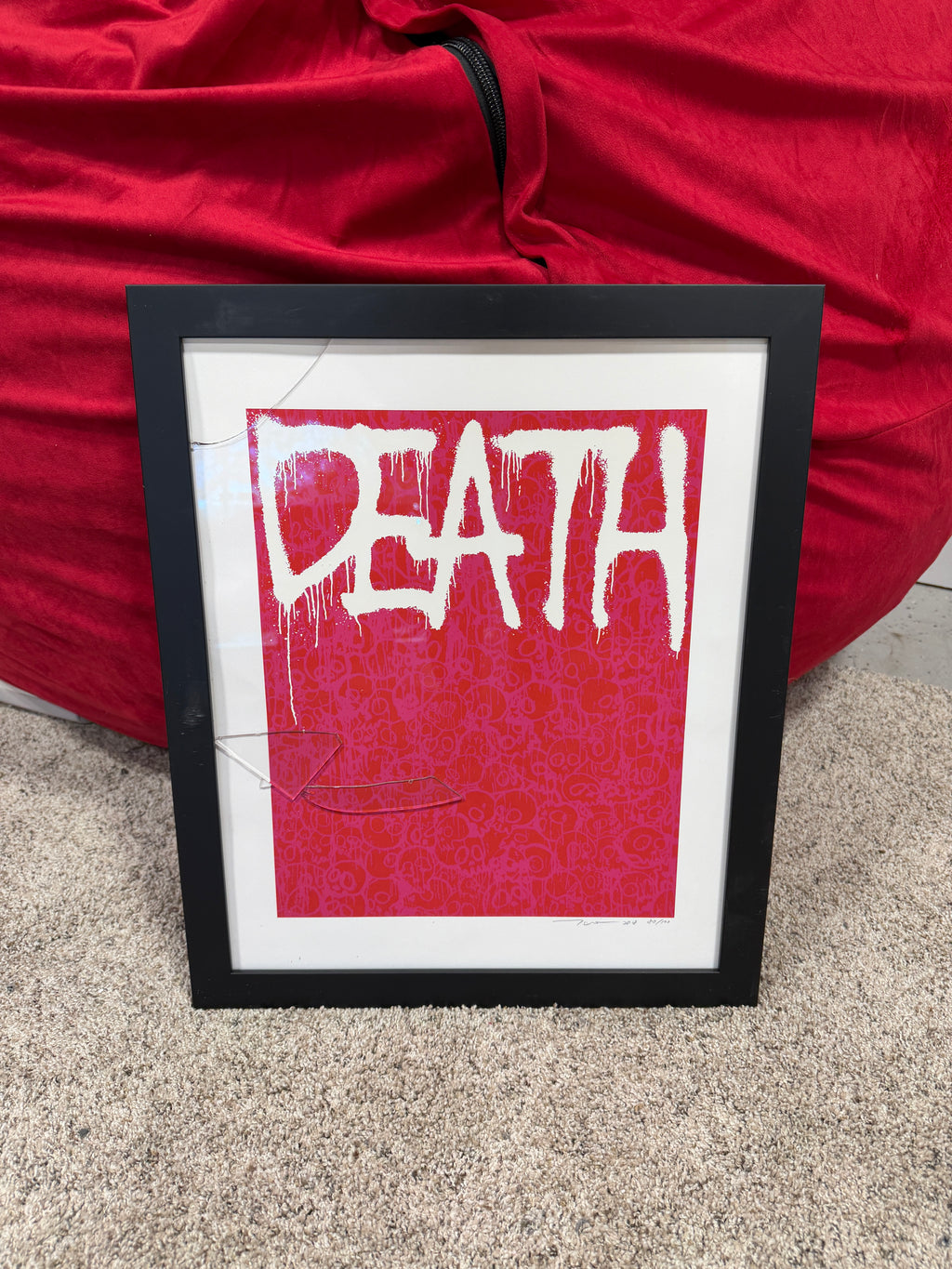 Takashi Murakami: DEATH and HOLLOW (red) Framed