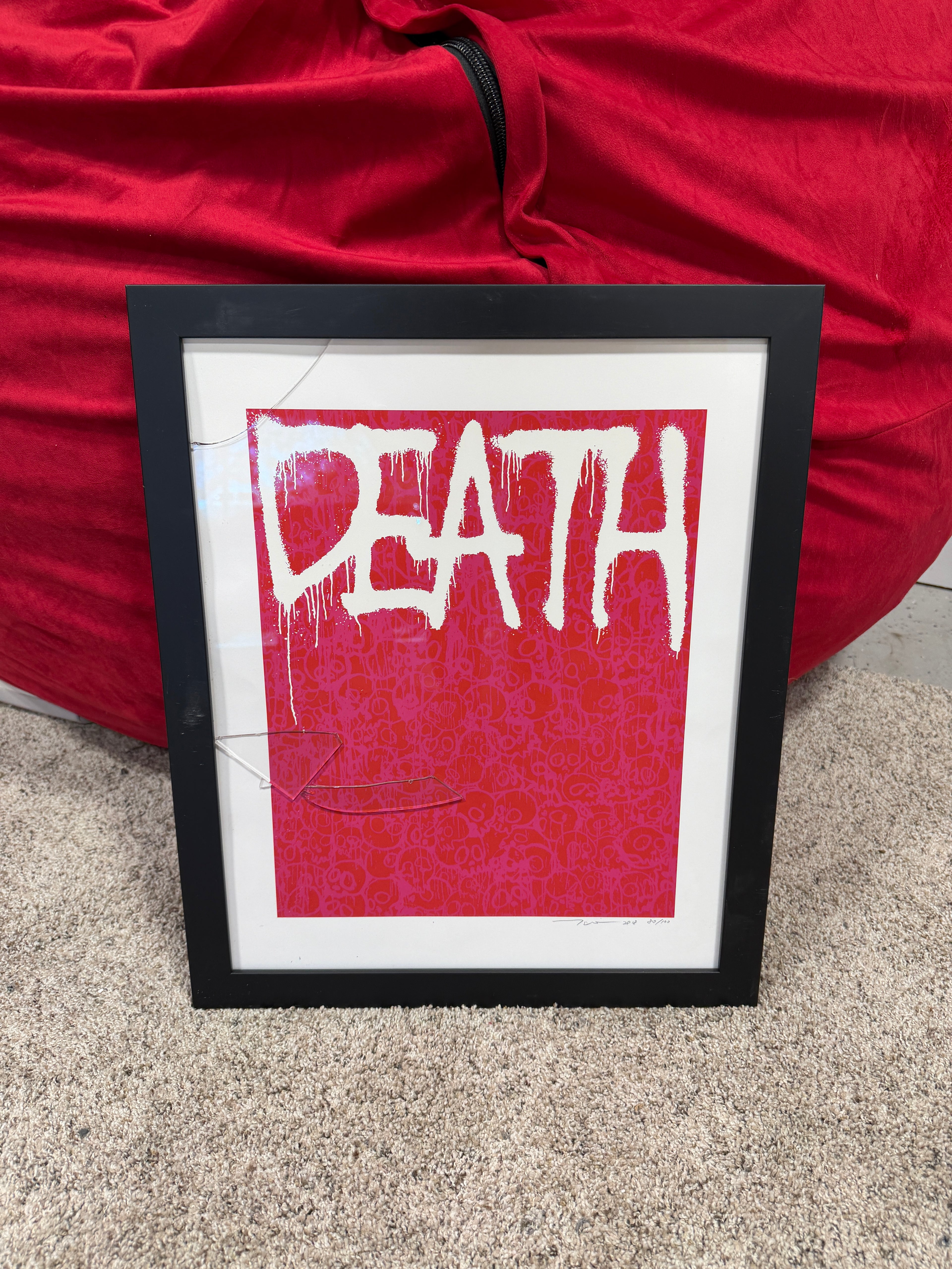 Takashi Murakami: DEATH and HOLLOW (red) Framed