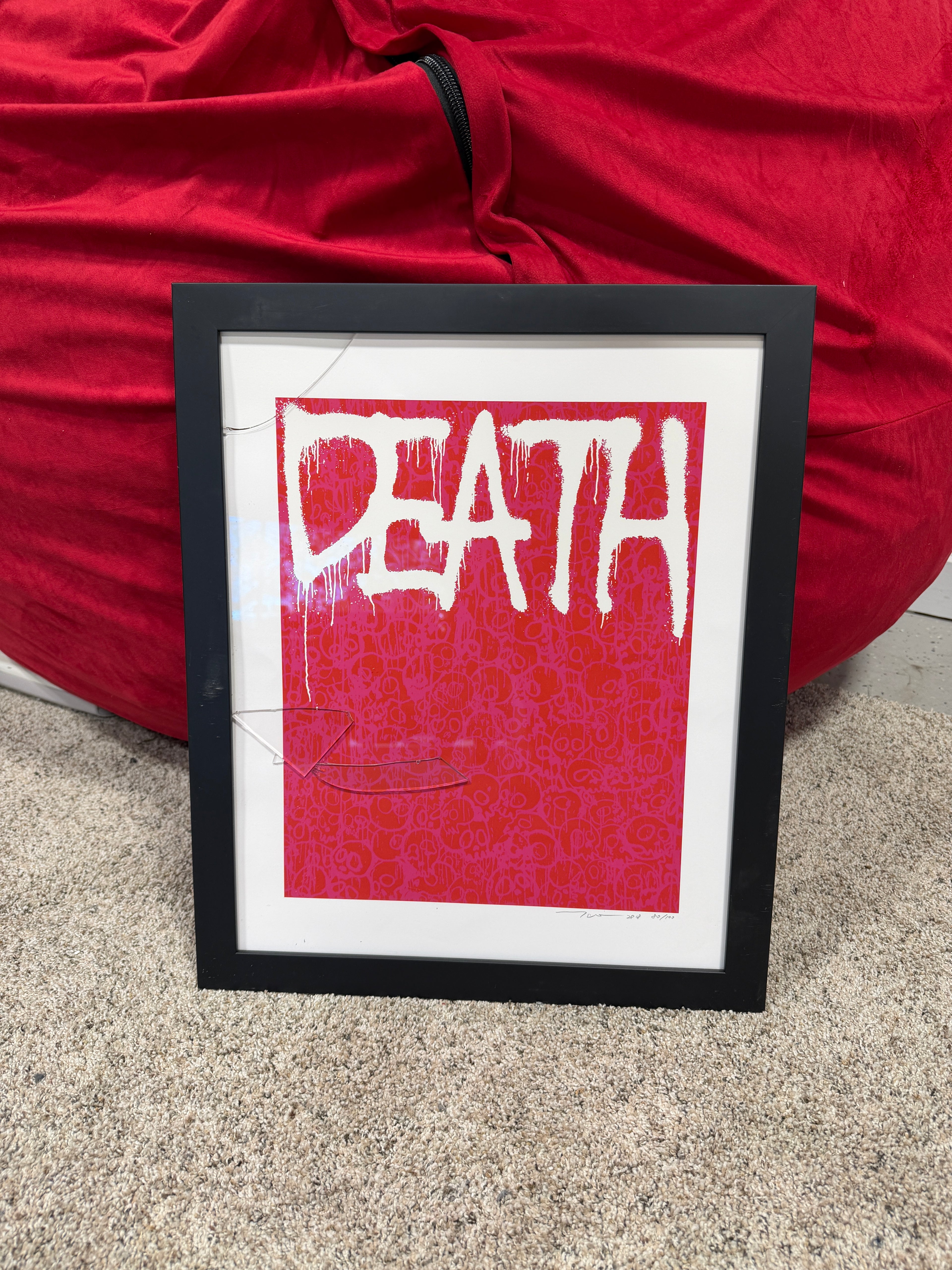Takashi Murakami: DEATH and HOLLOW (red) Framed