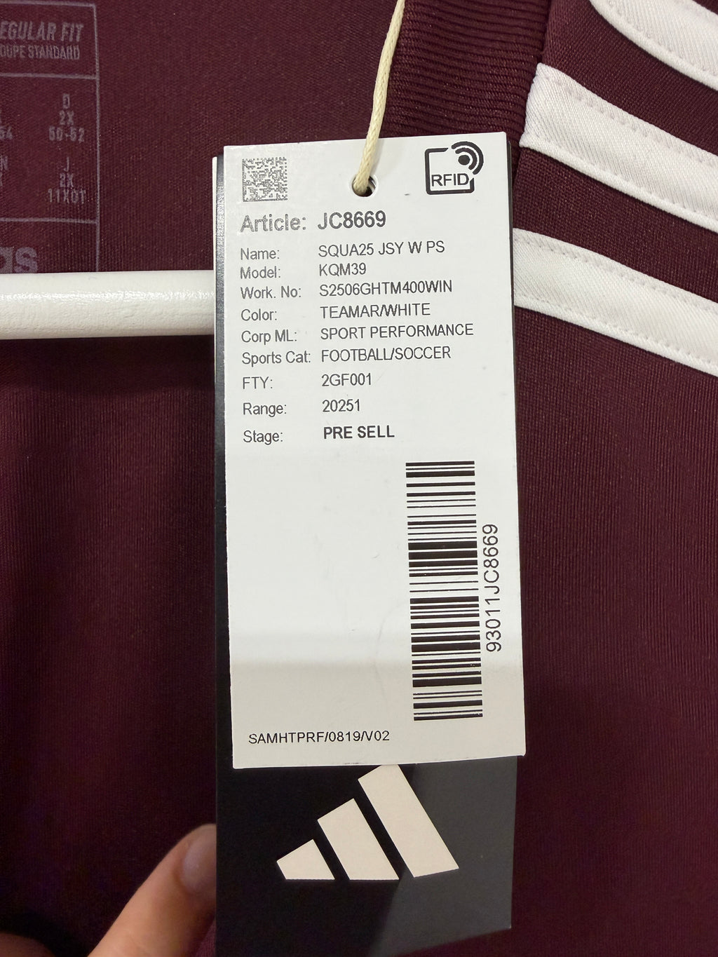 Adidas Squadra 25 Womens Jersey Size 2XL Maroon